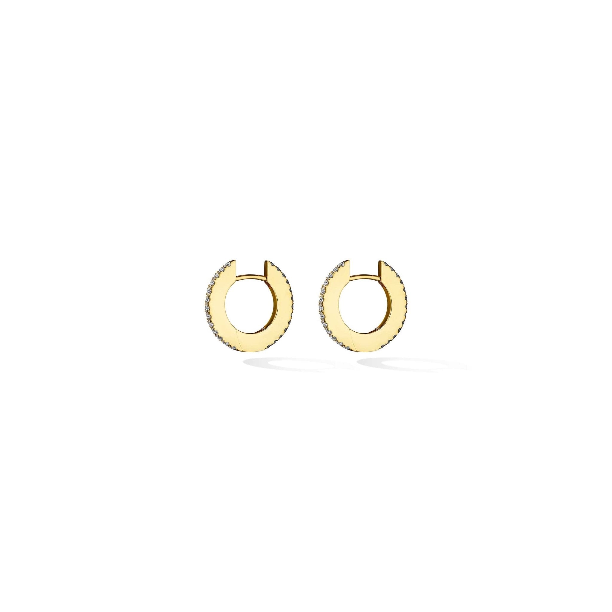 Small Yellow Gold Solo Hoop Earrings with Black and White Diamonds - Cadar