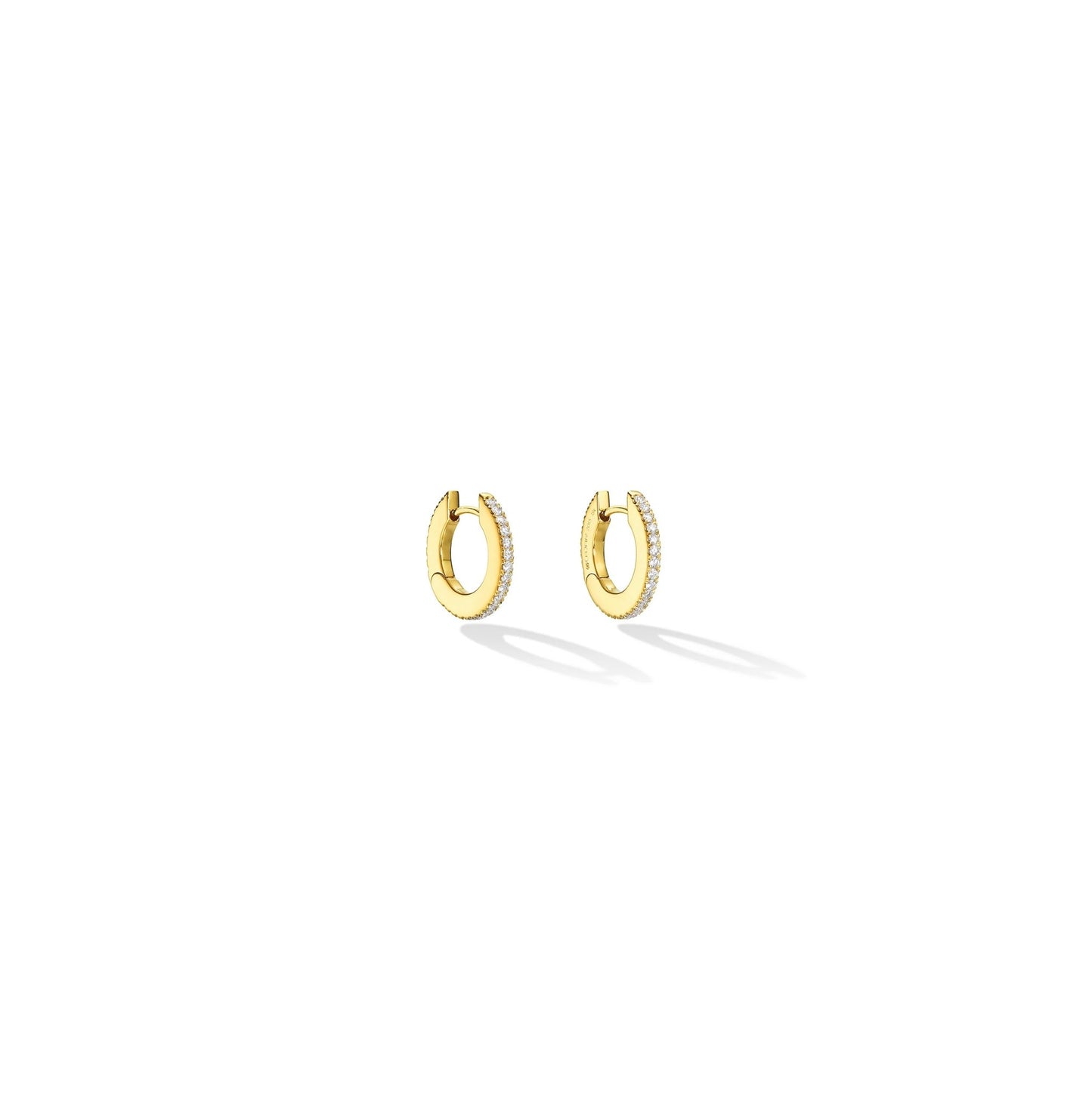 Small Yellow Gold Solo Hoop Earrings with White Diamonds - CADAR