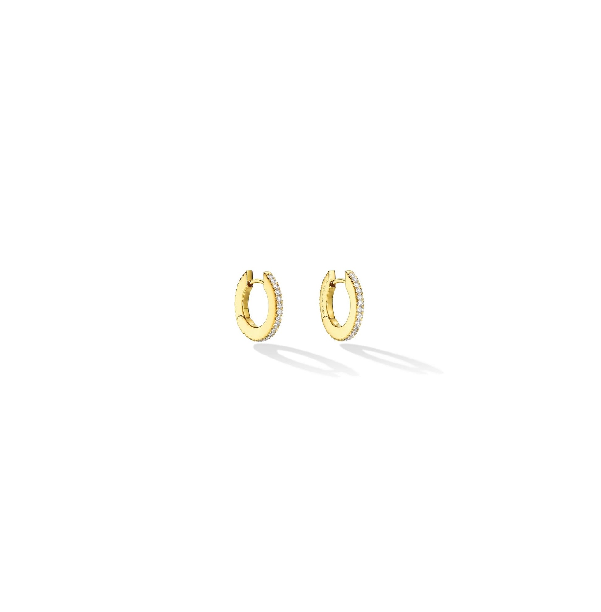Small Yellow Gold Solo Hoop Earrings with White Diamonds - CADAR