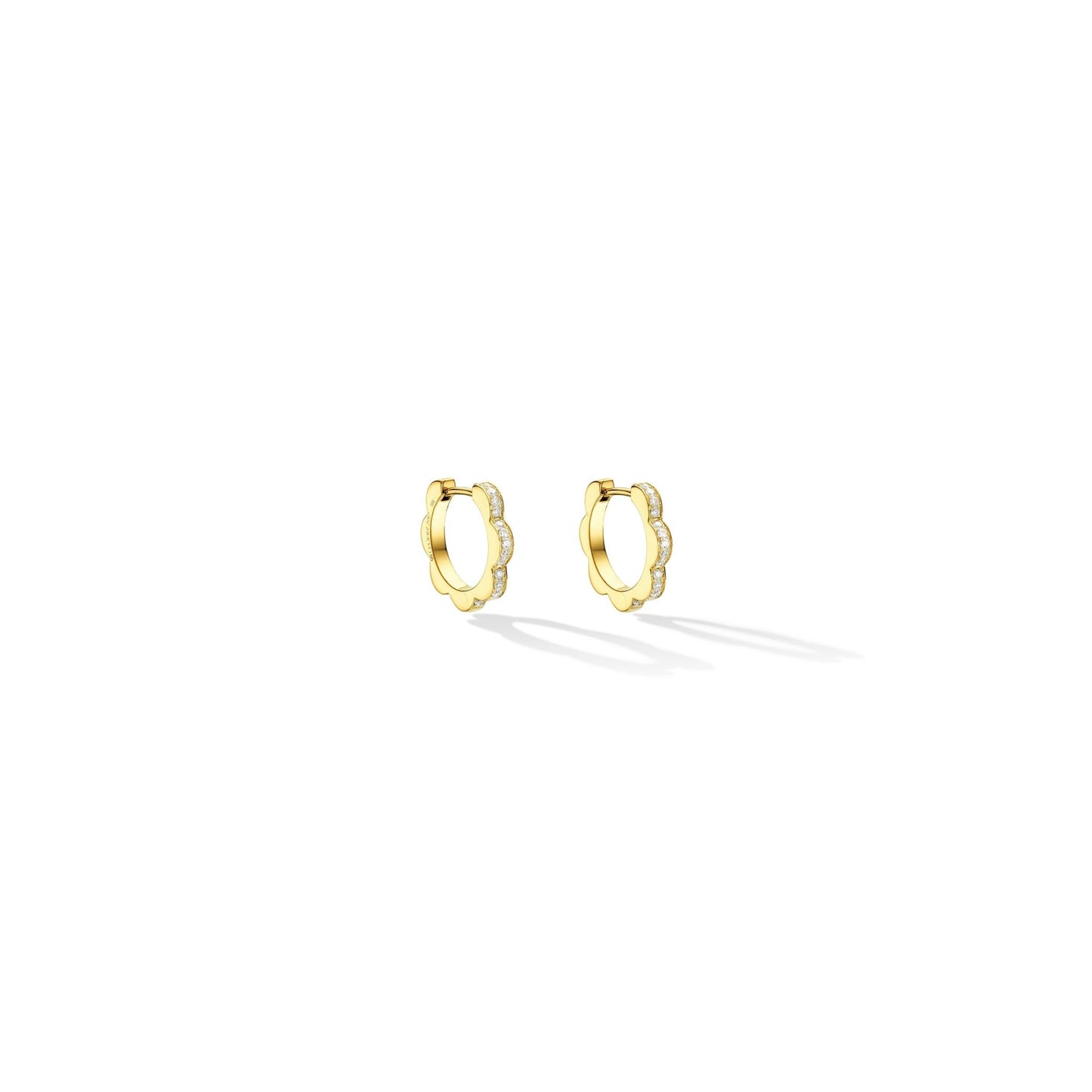 Small Yellow Gold Triplet Hoop Earrings with Black and White Diamonds - Cadar