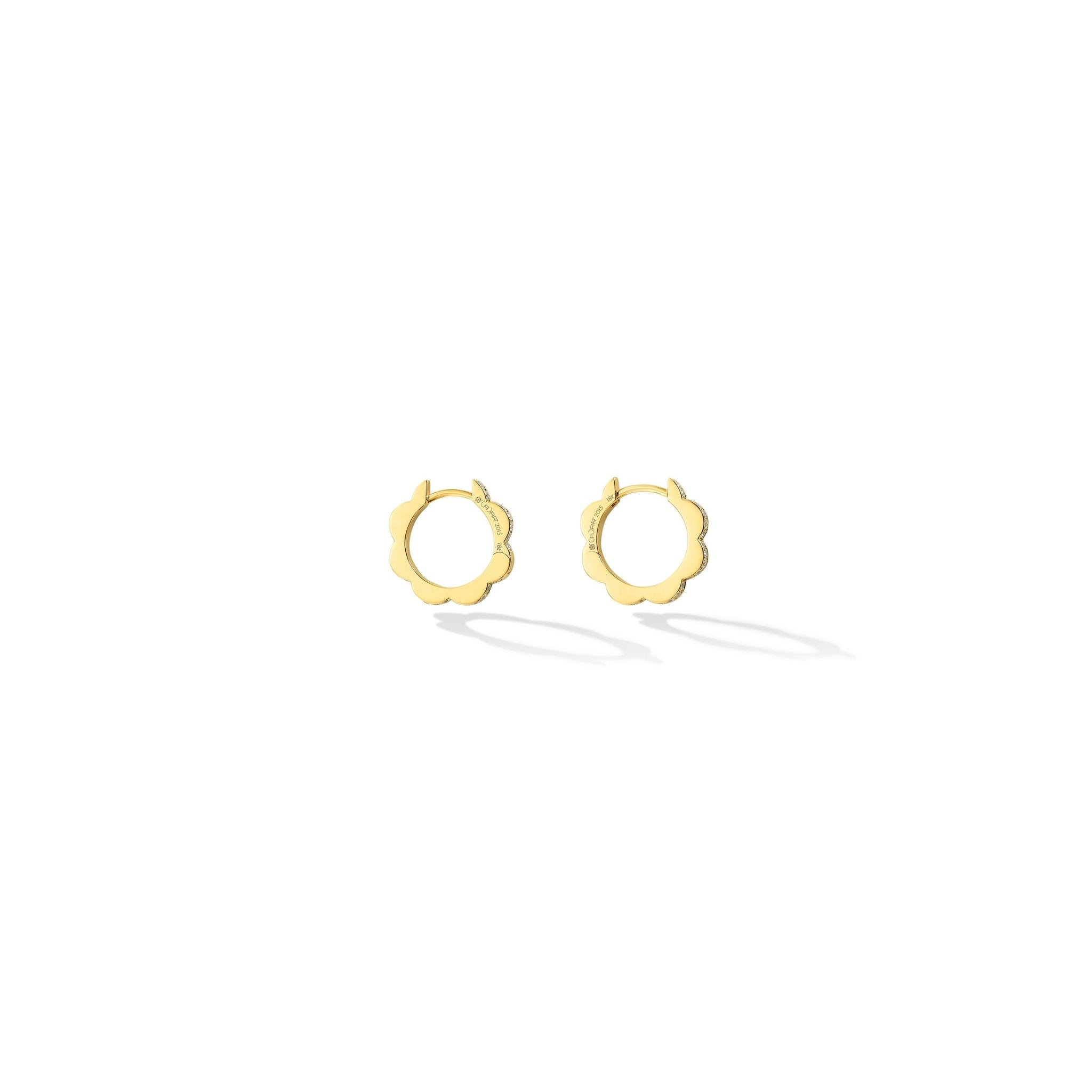 Small Yellow Gold Triplet Hoop Earrings with White Diamonds - Cadar