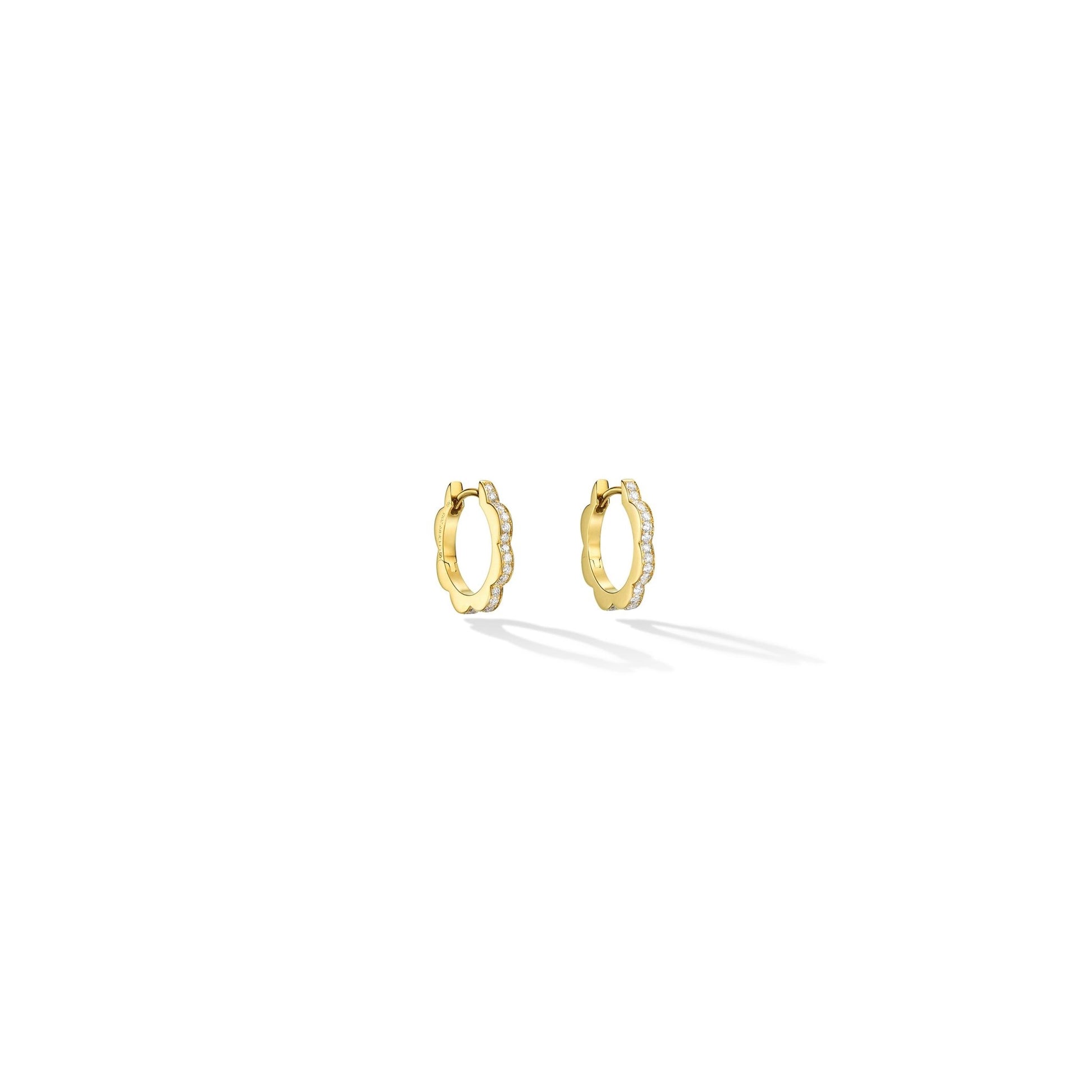 Small Yellow Gold Triplet Hoop Earrings with White Diamonds - Cadar