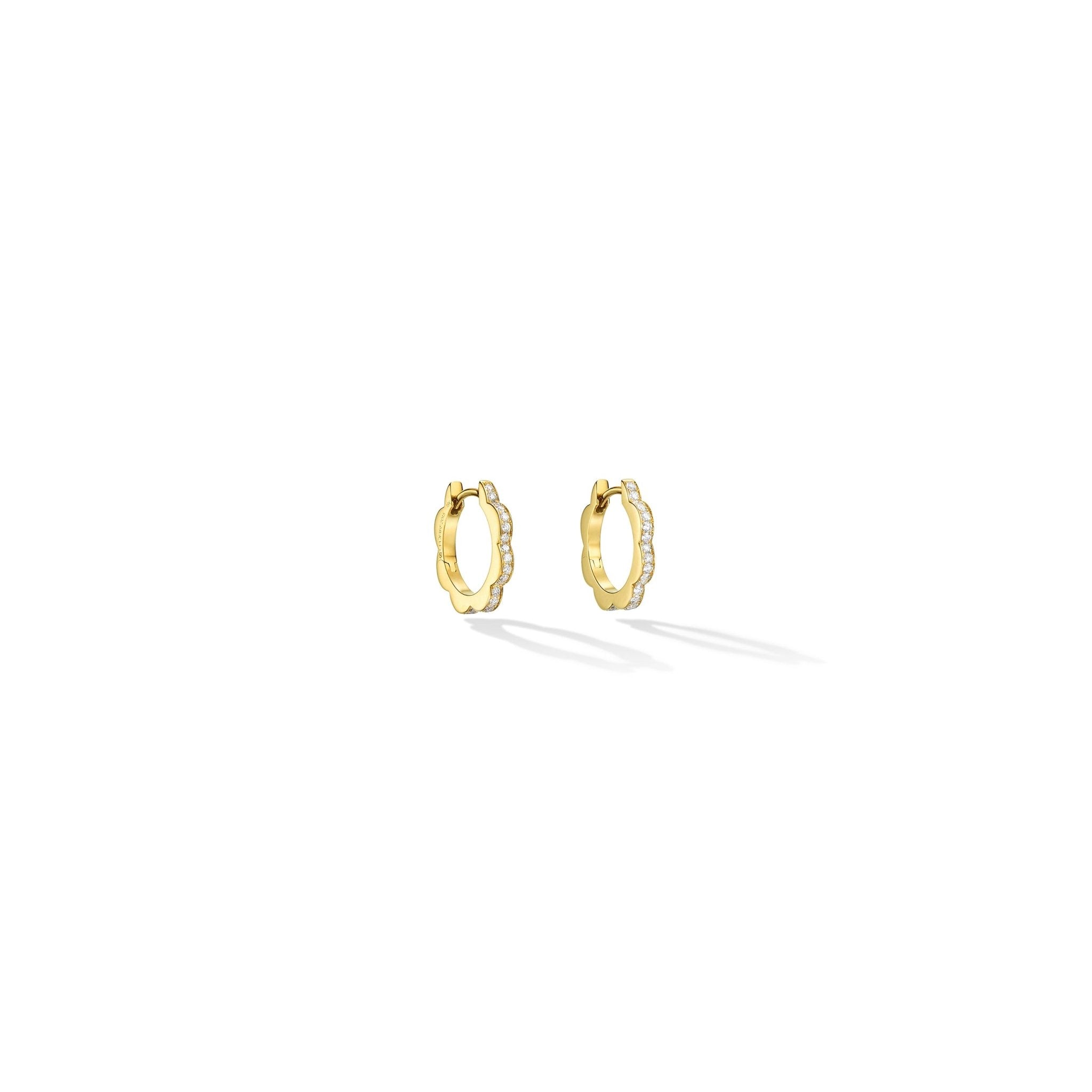 Small Yellow Gold Triplet Hoop Earrings with White Diamonds - Cadar