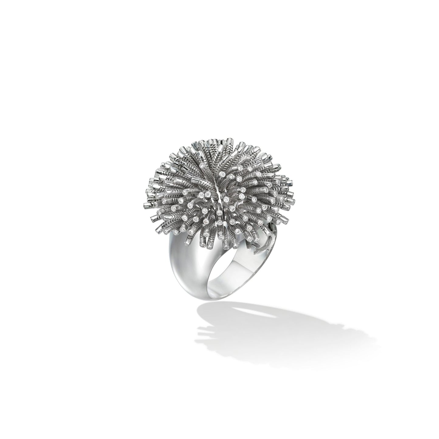 White Gold Fur Ring with White Diamonds - Cadar