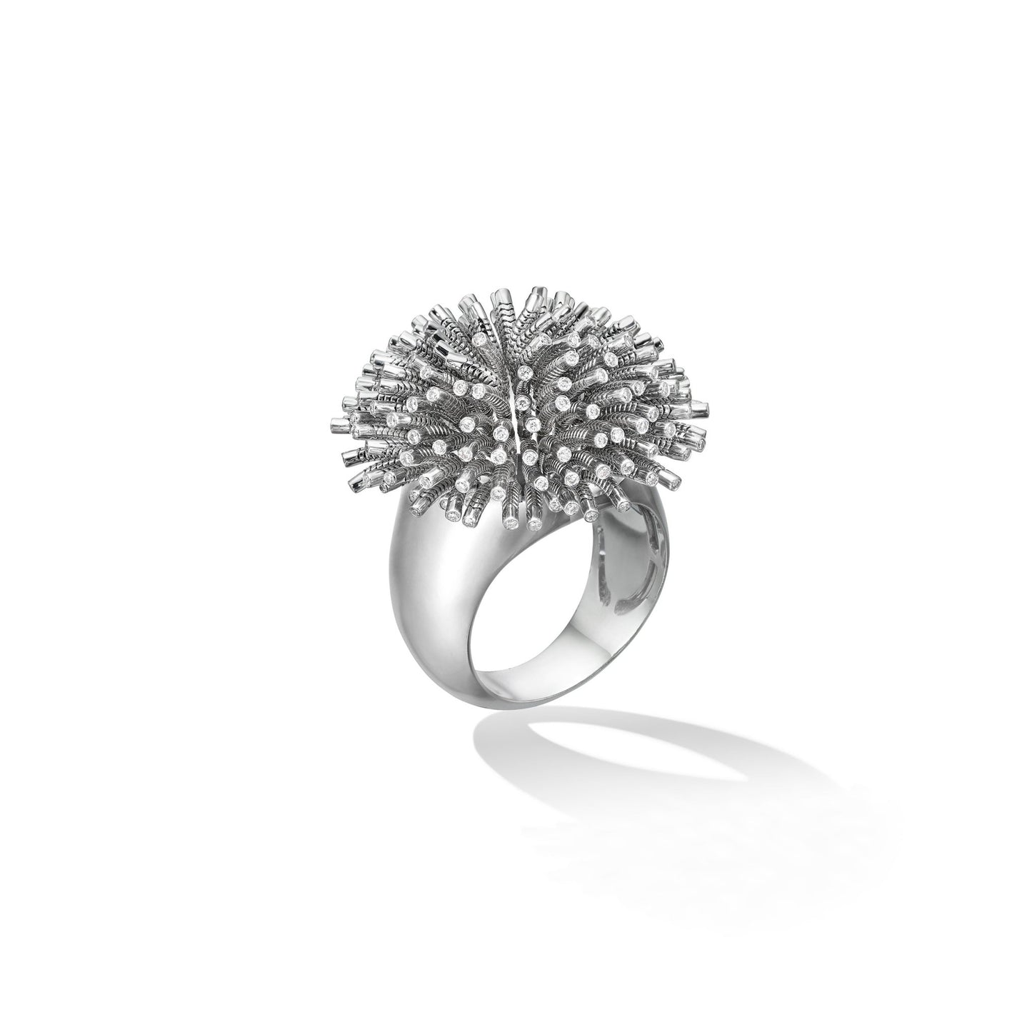 White Gold Fur Ring with White Diamonds - Cadar