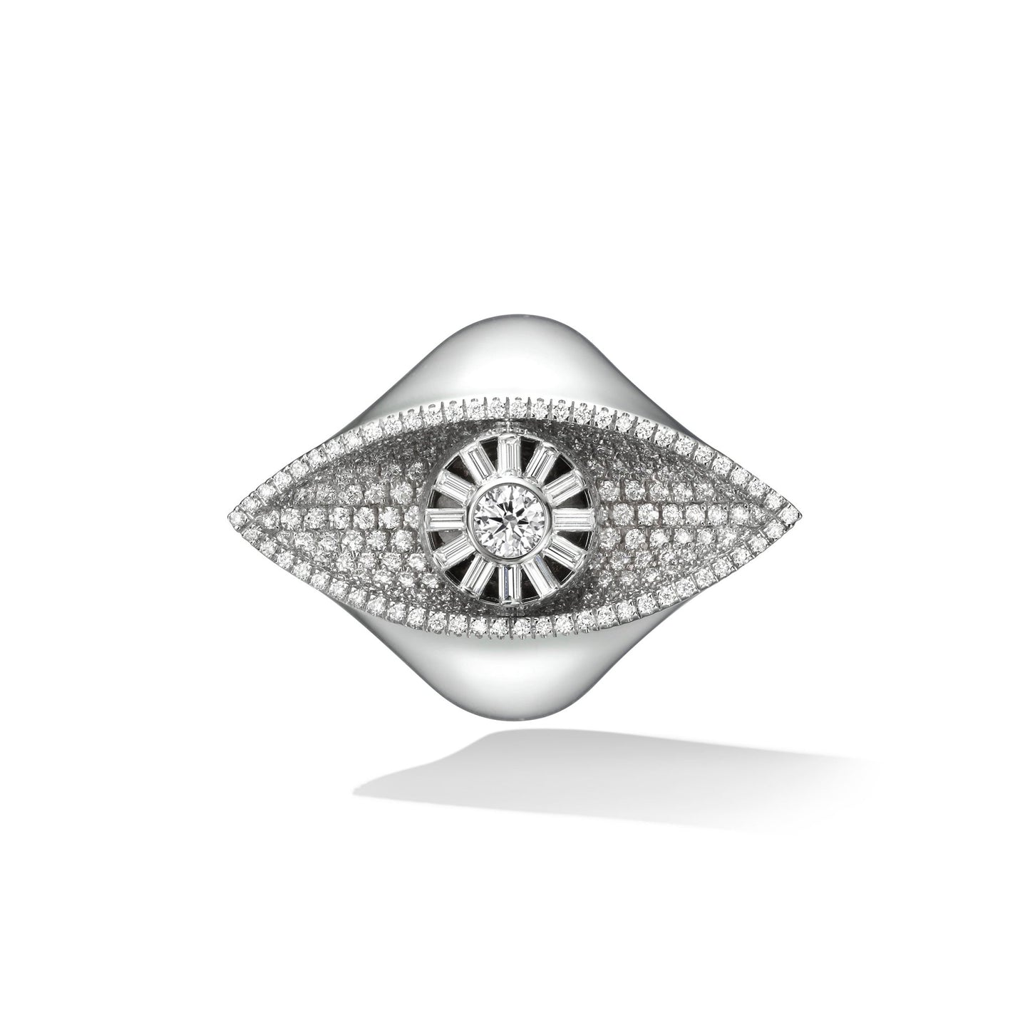 White Gold Reflections Cocktail Ring with White Diamonds - Cadar