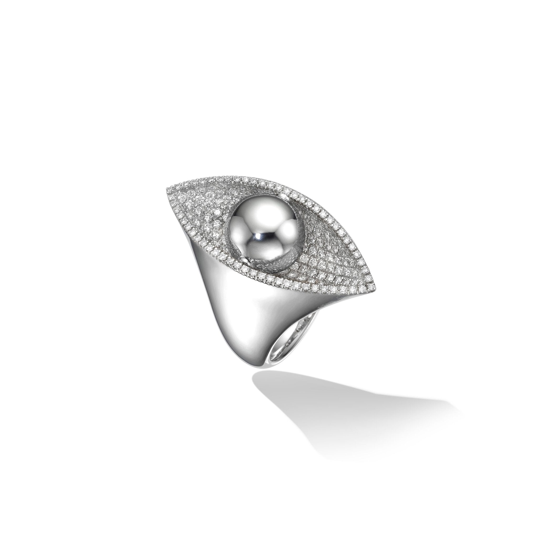 White Gold Reflections Cocktail Ring with White Diamonds - Cadar