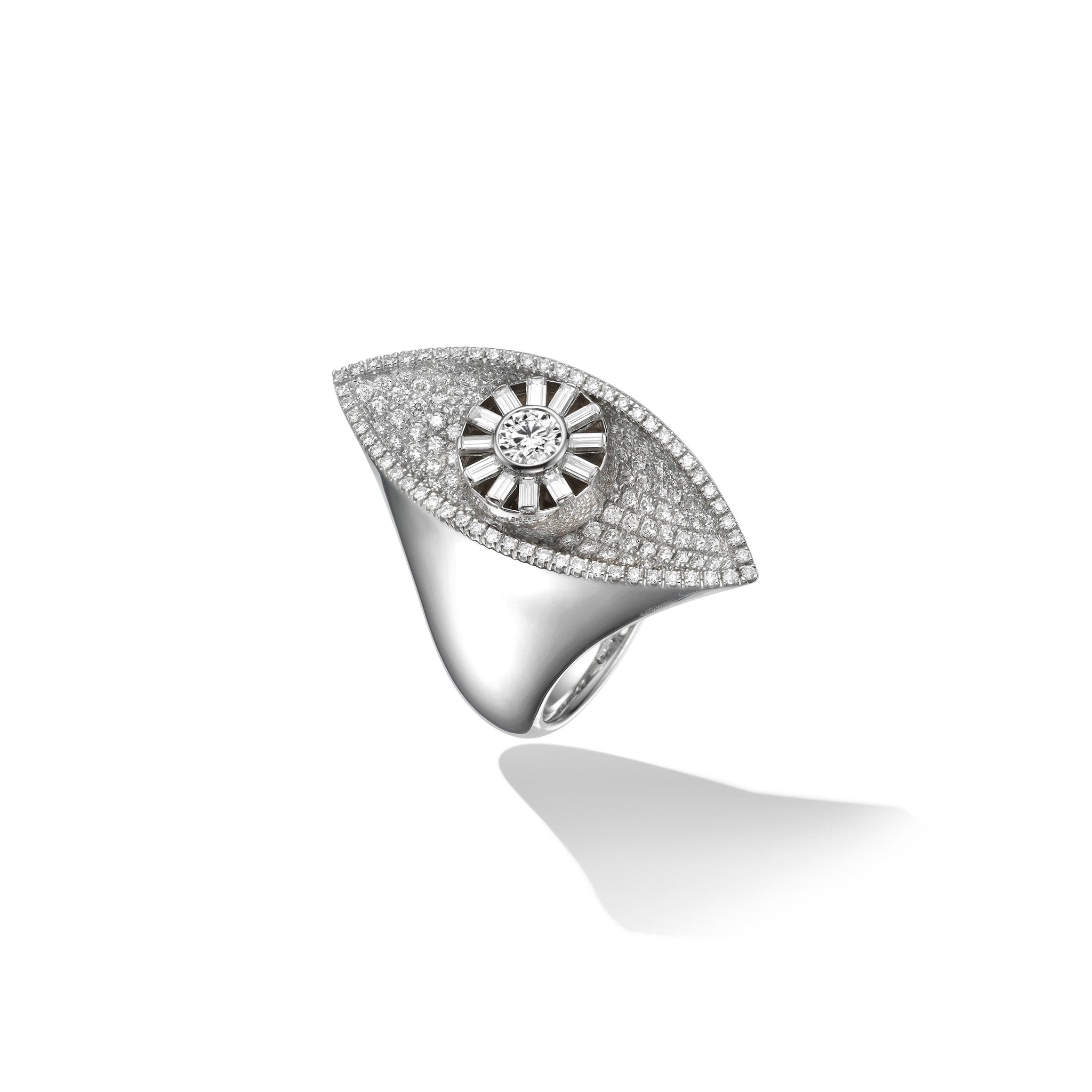 White Gold Reflections Cocktail Ring with White Diamonds - Cadar