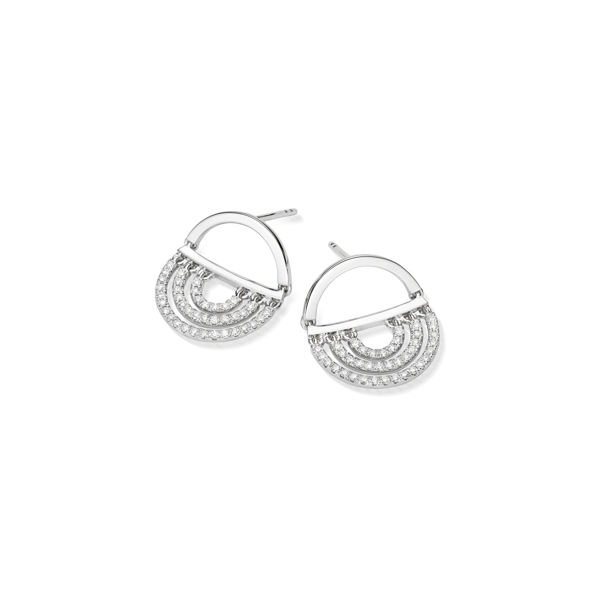 White Gold Water Twin Drop Earrings with White Diamonds - Cadar