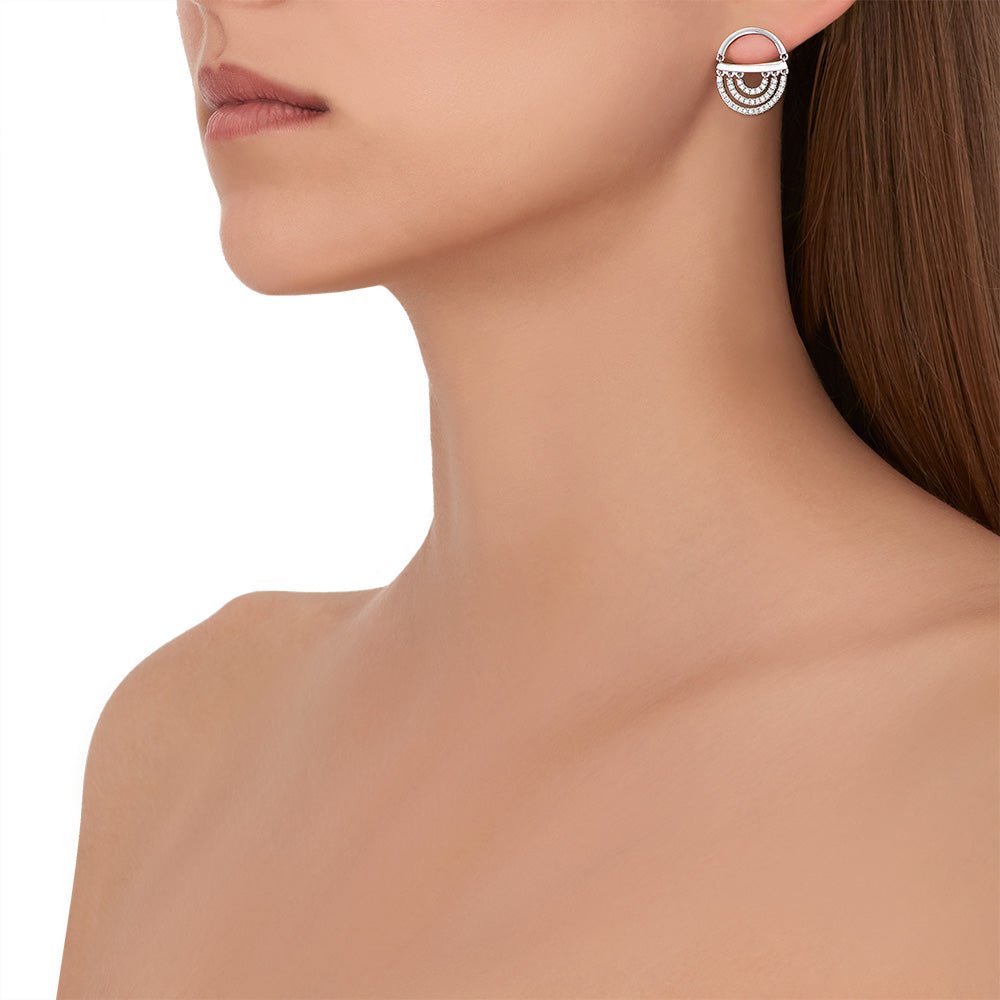 White Gold Water Twin Drop Earrings with White Diamonds - Cadar