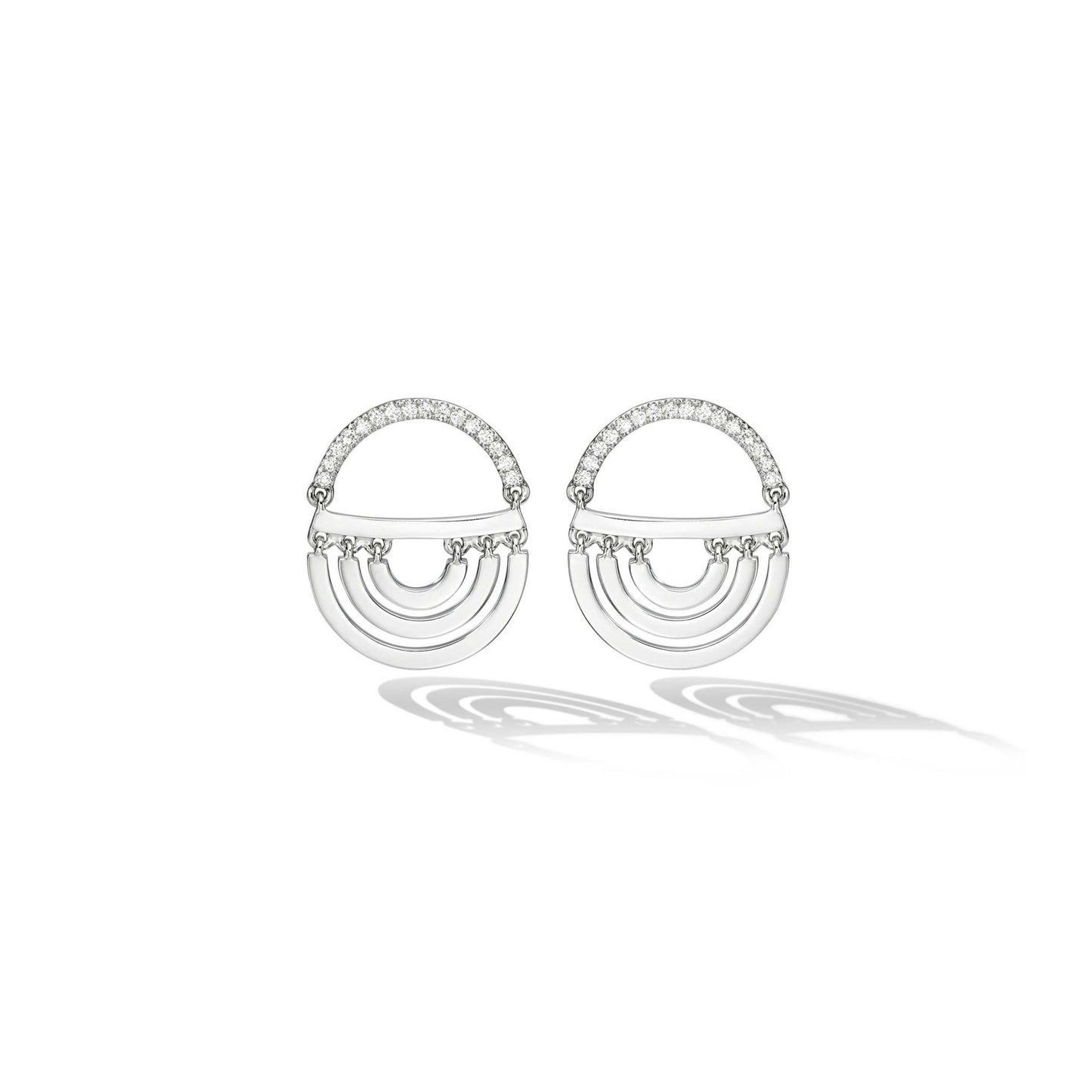 White Gold Water Twin Drop Earrings with White Diamonds - Cadar