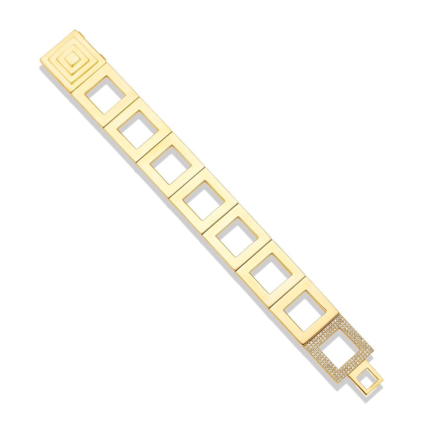 Wide Small Yellow Gold Foundation Statement Bracelet with Pave Diamonds - CADAR