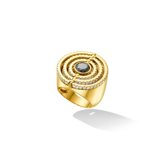 Yellow Gold Duality Cocktail Ring with Black and White Diamonds - Cadar