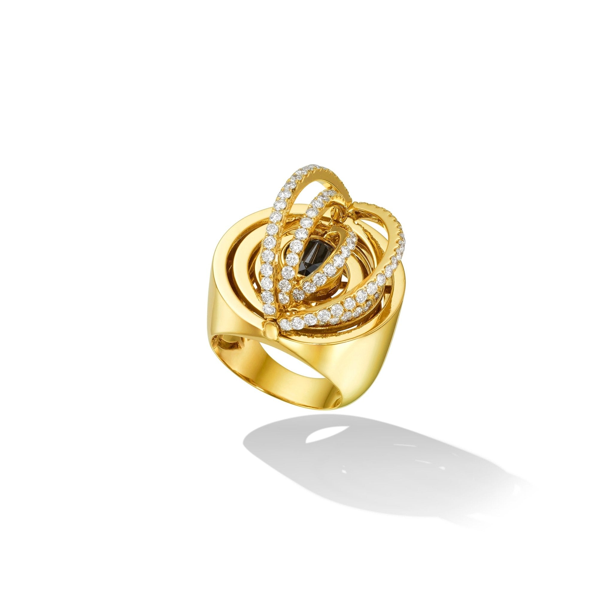 Yellow Gold Duality Cocktail Ring with Black and White Diamonds - Cadar