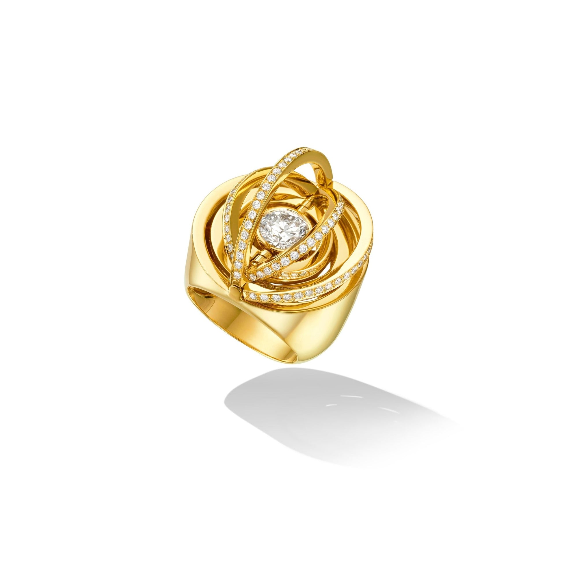 Yellow Gold Duality Cocktail Ring with White Diamonds - Cadar