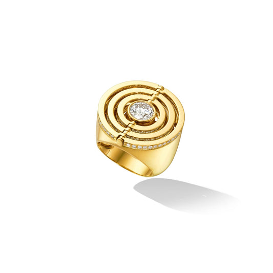 Yellow Gold Duality Cocktail Ring with White Diamonds - Cadar