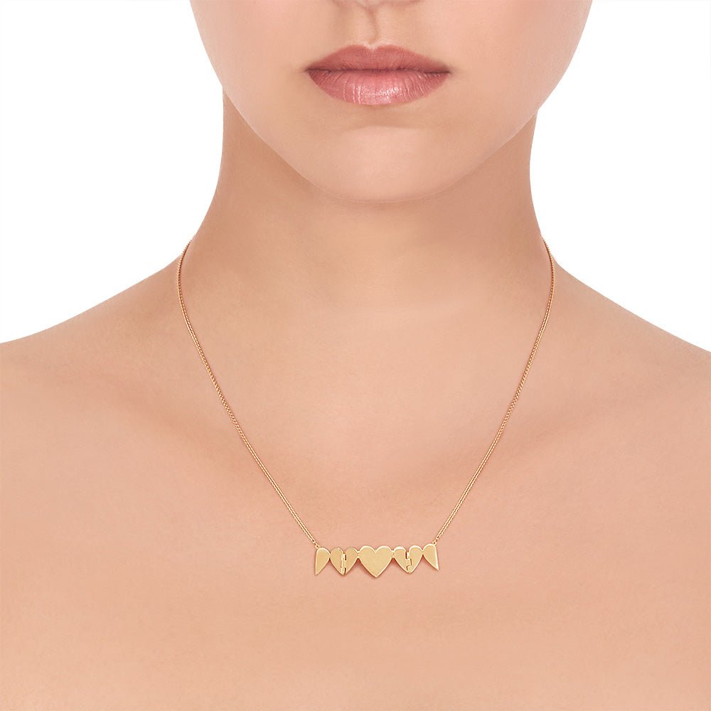 Yellow Gold Endless 3 Heart Necklace - Cadar