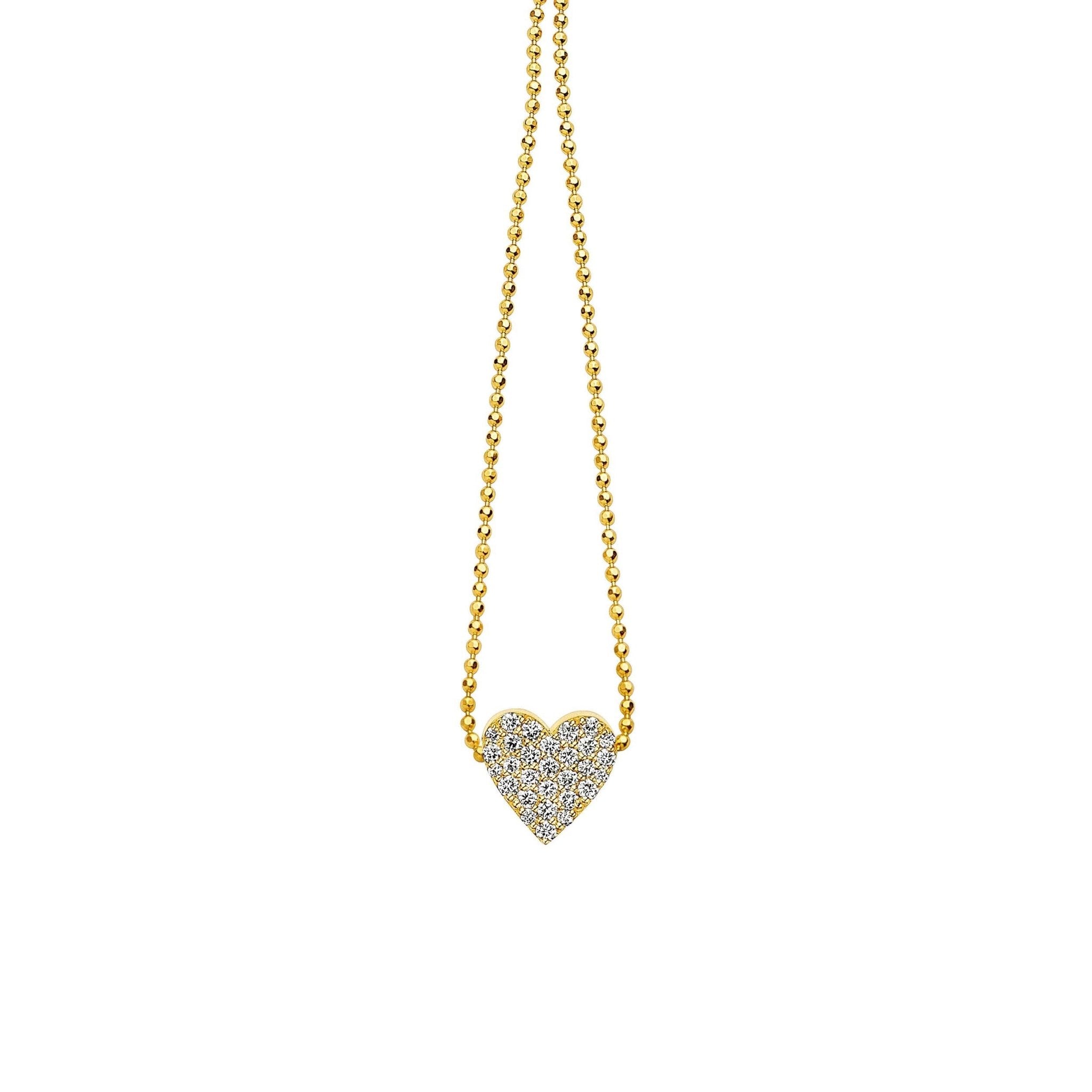 Yellow Gold Endless Heart Necklace with Pavé Diamonds - Cadar