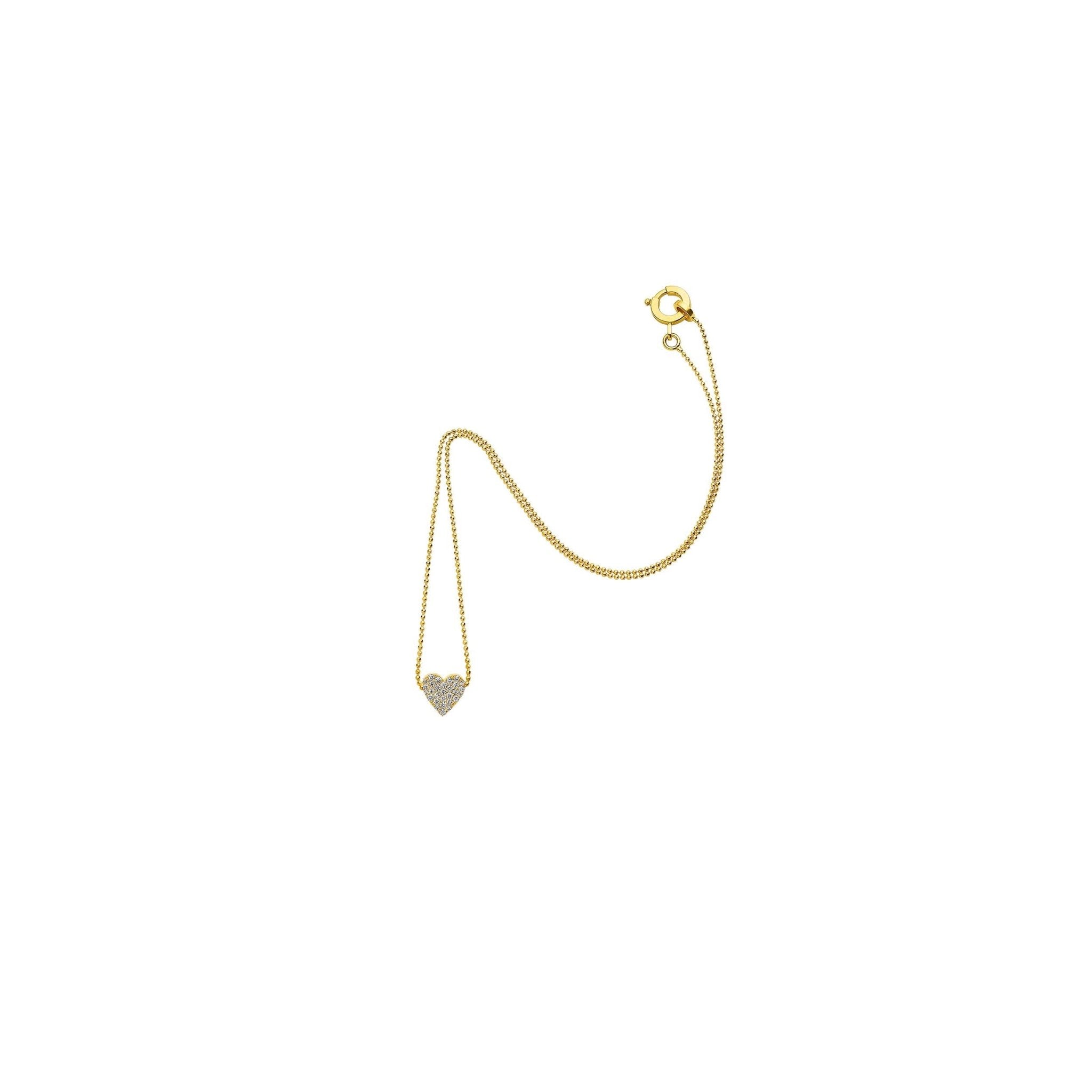 Yellow Gold Endless Heart Necklace with Pavé Diamonds - Cadar