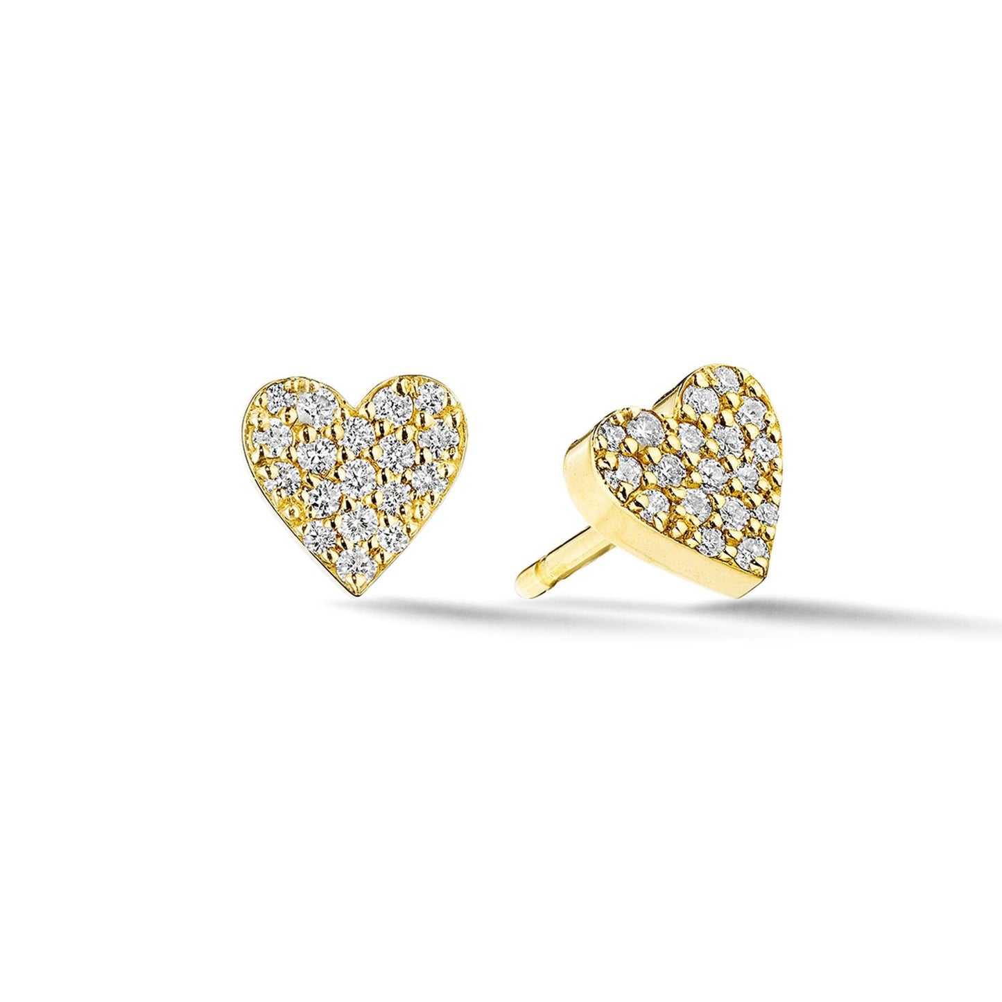 Yellow Gold Endless Heart Stud Earrings with Pavé Diamonds - Cadar