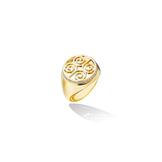 Yellow Gold Essence Signet Pinky Ring with Pavé Diamonds - Cadar