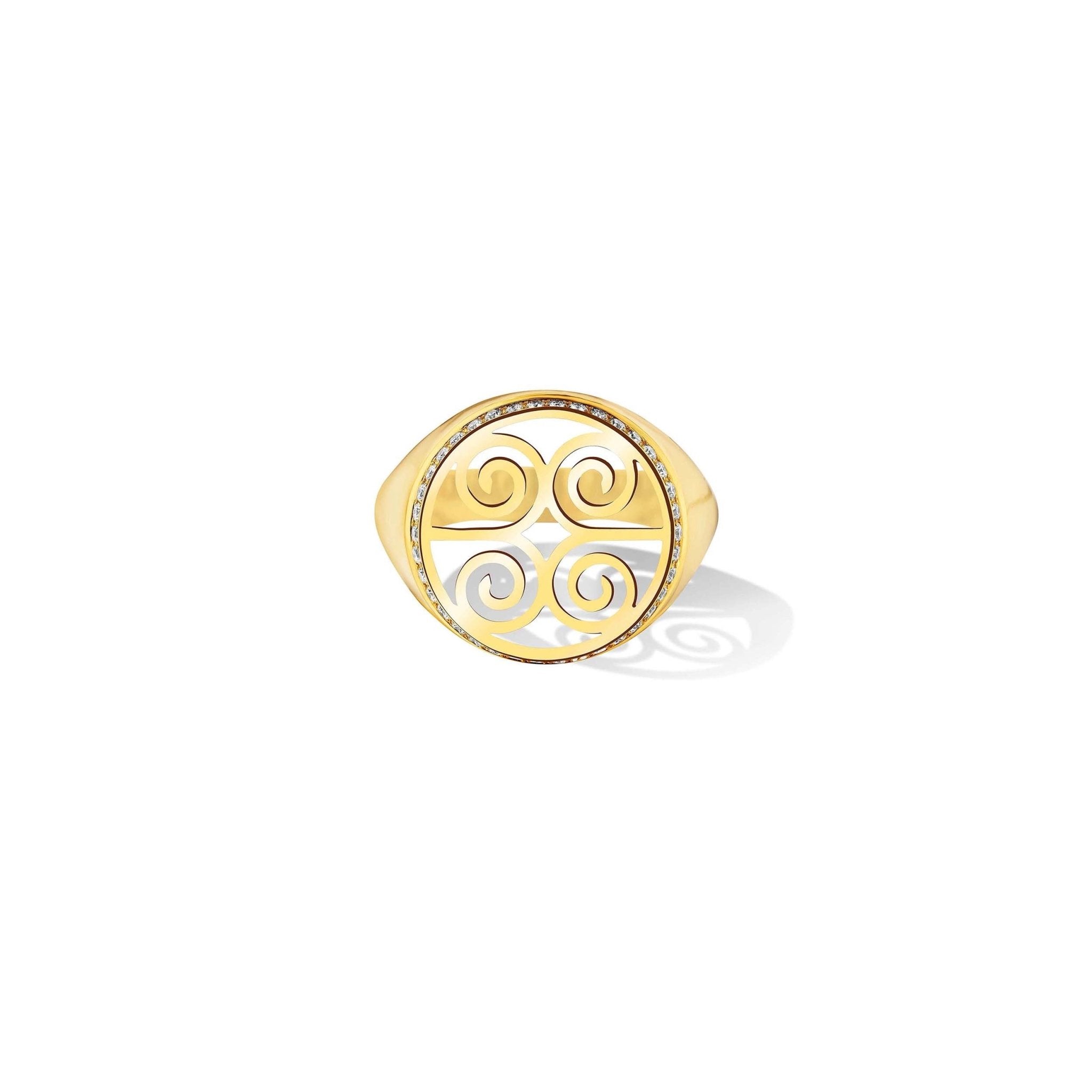 Yellow Gold Essence Signet Pinky Ring with Pavé Diamonds - Cadar