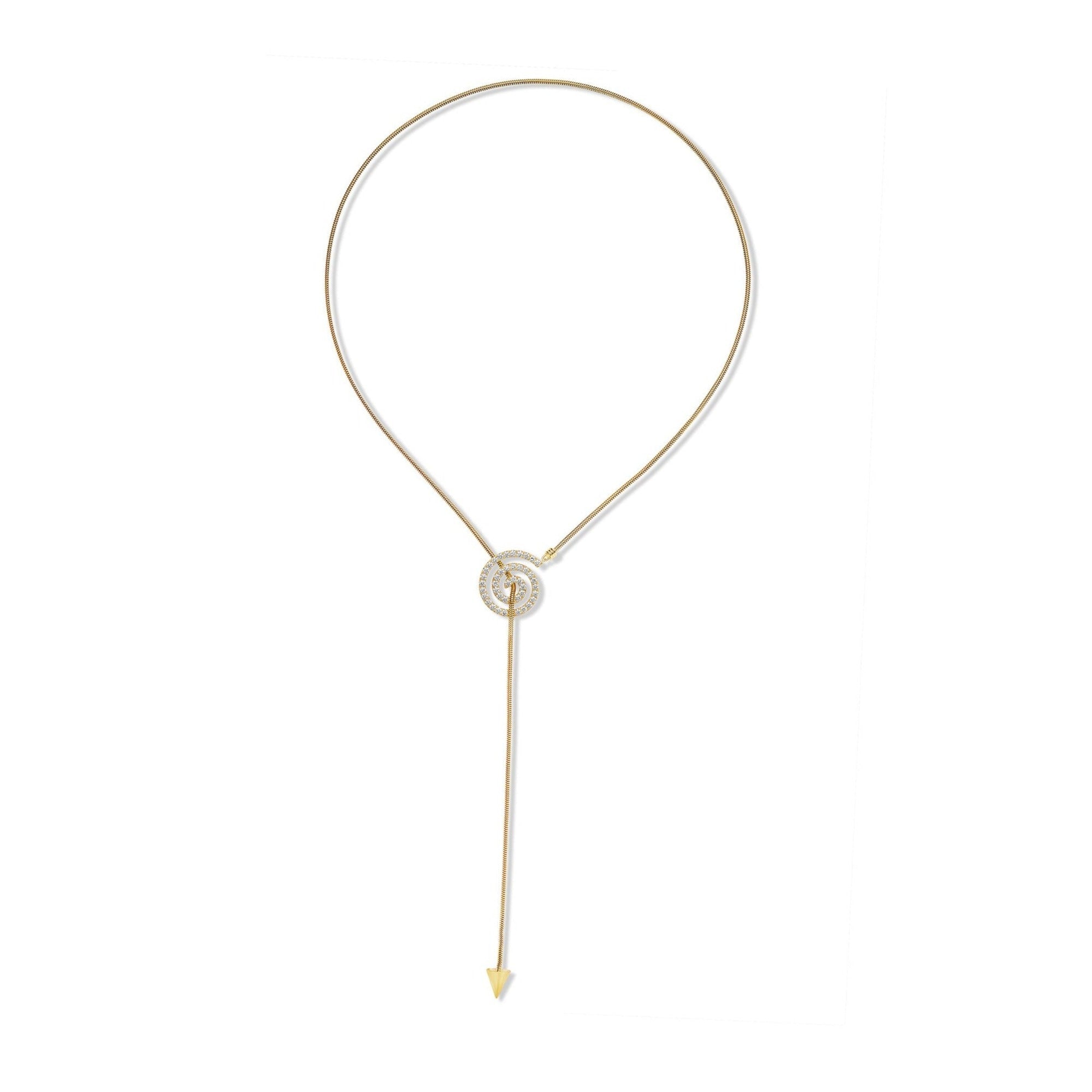 Yellow Gold Essence Spiral Lariat Necklace with Pave Diamonds - Cadar
