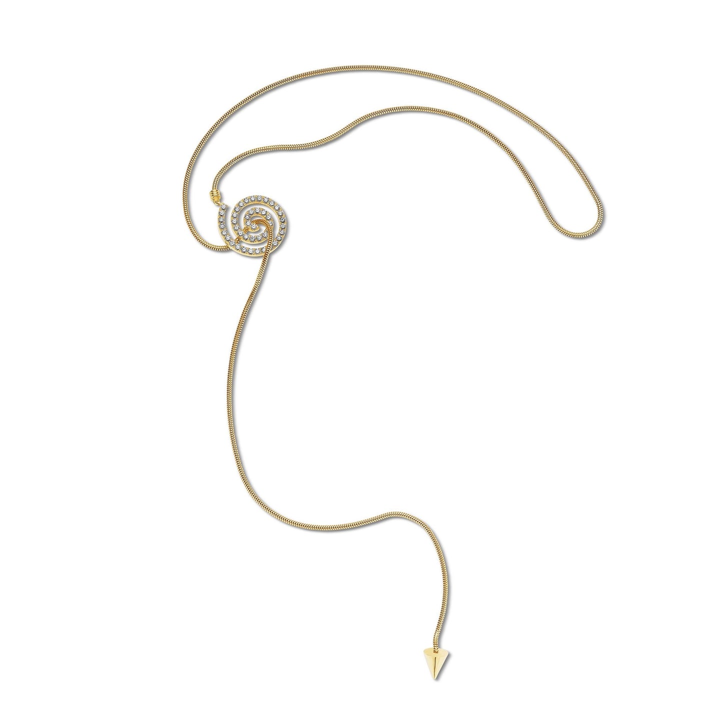 Yellow Gold Essence Spiral Lariat Necklace with Pave Diamonds - Cadar