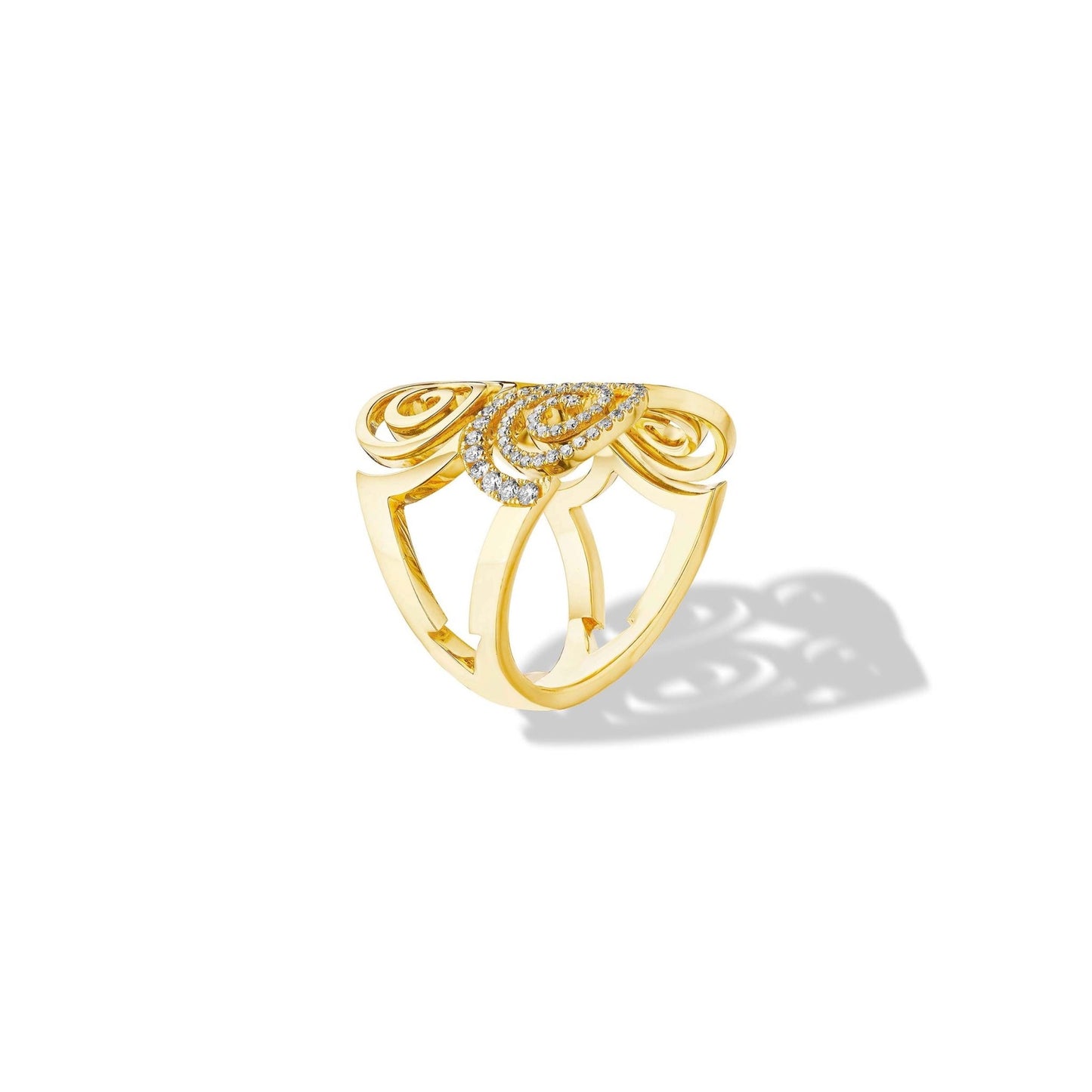 Yellow Gold Essence Statement Spiral Ring with Pavé Diamonds - Cadar