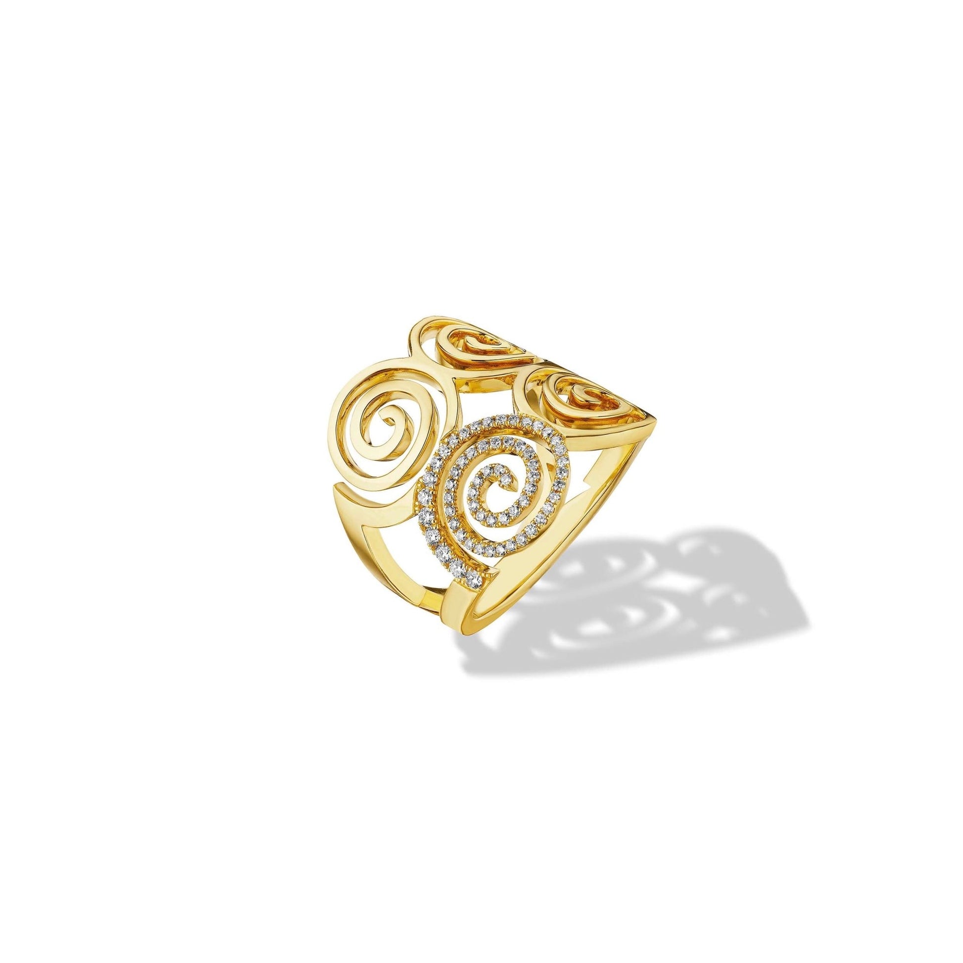 Yellow Gold Essence Statement Spiral Ring with Pavé Diamonds - Cadar