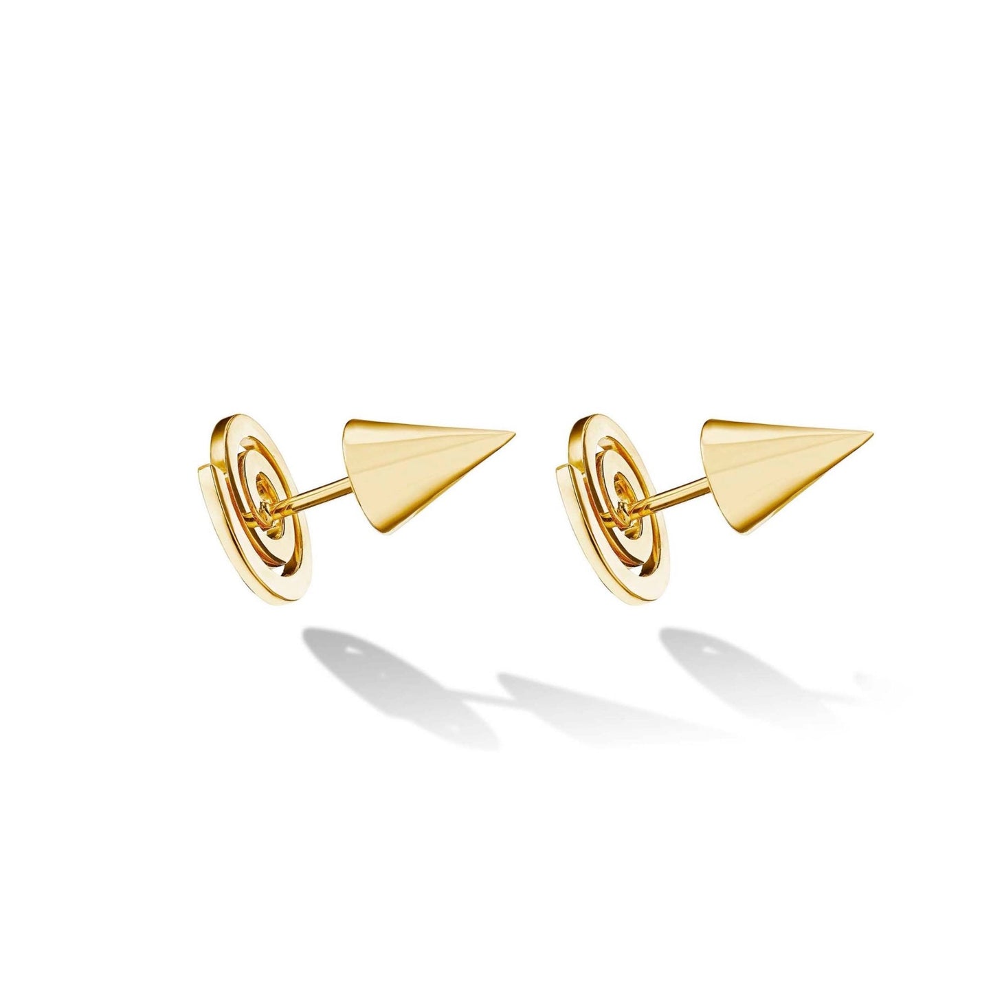 Yellow Gold Essence Stud Earrings with Cone - Cadar