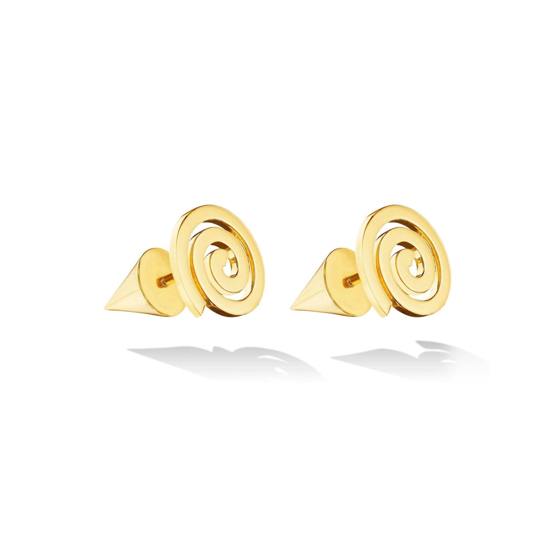 Yellow Gold Essence Stud Earrings with Cone - Cadar