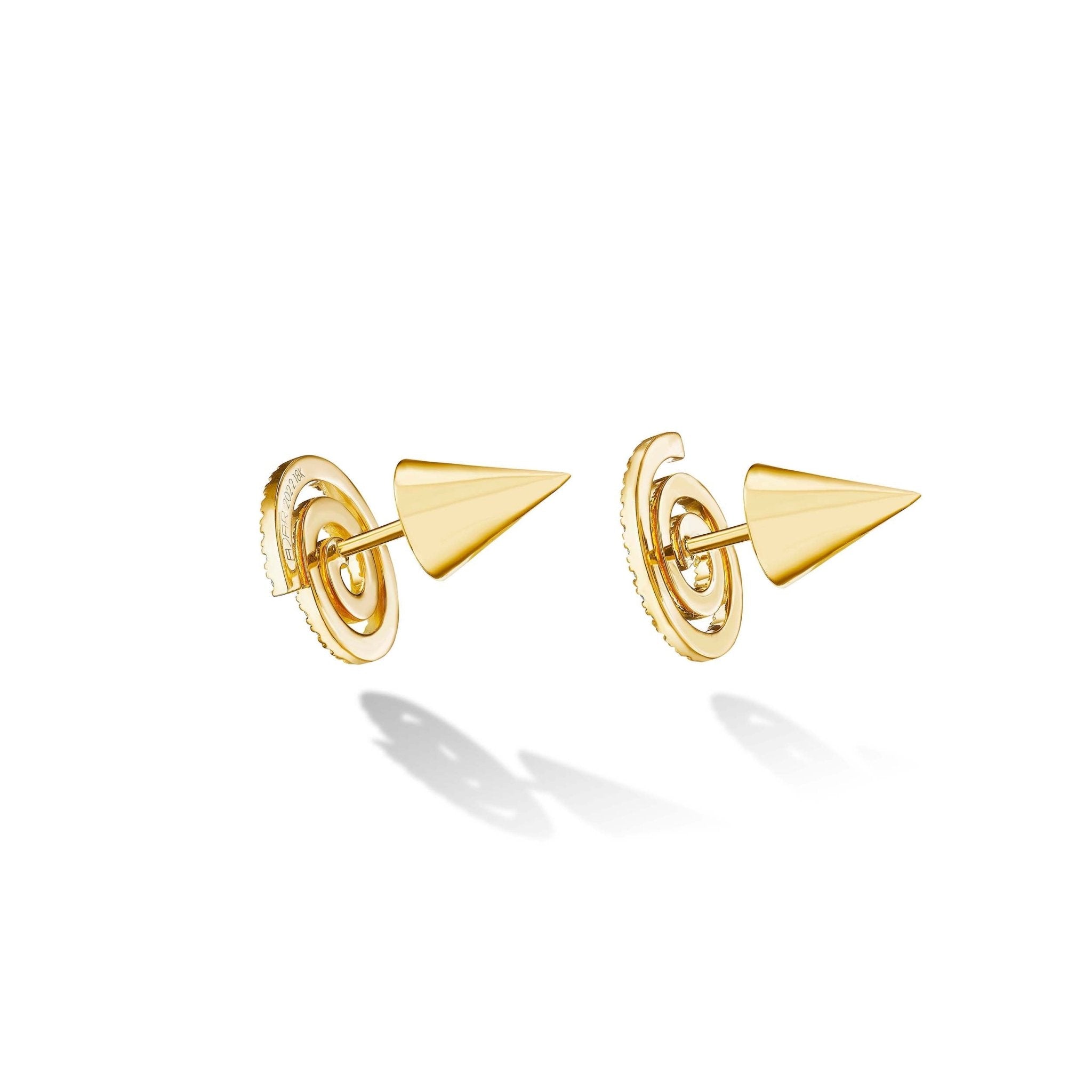 18K Gold Essence Round Pave Diamond Stud Earrings with Cone 