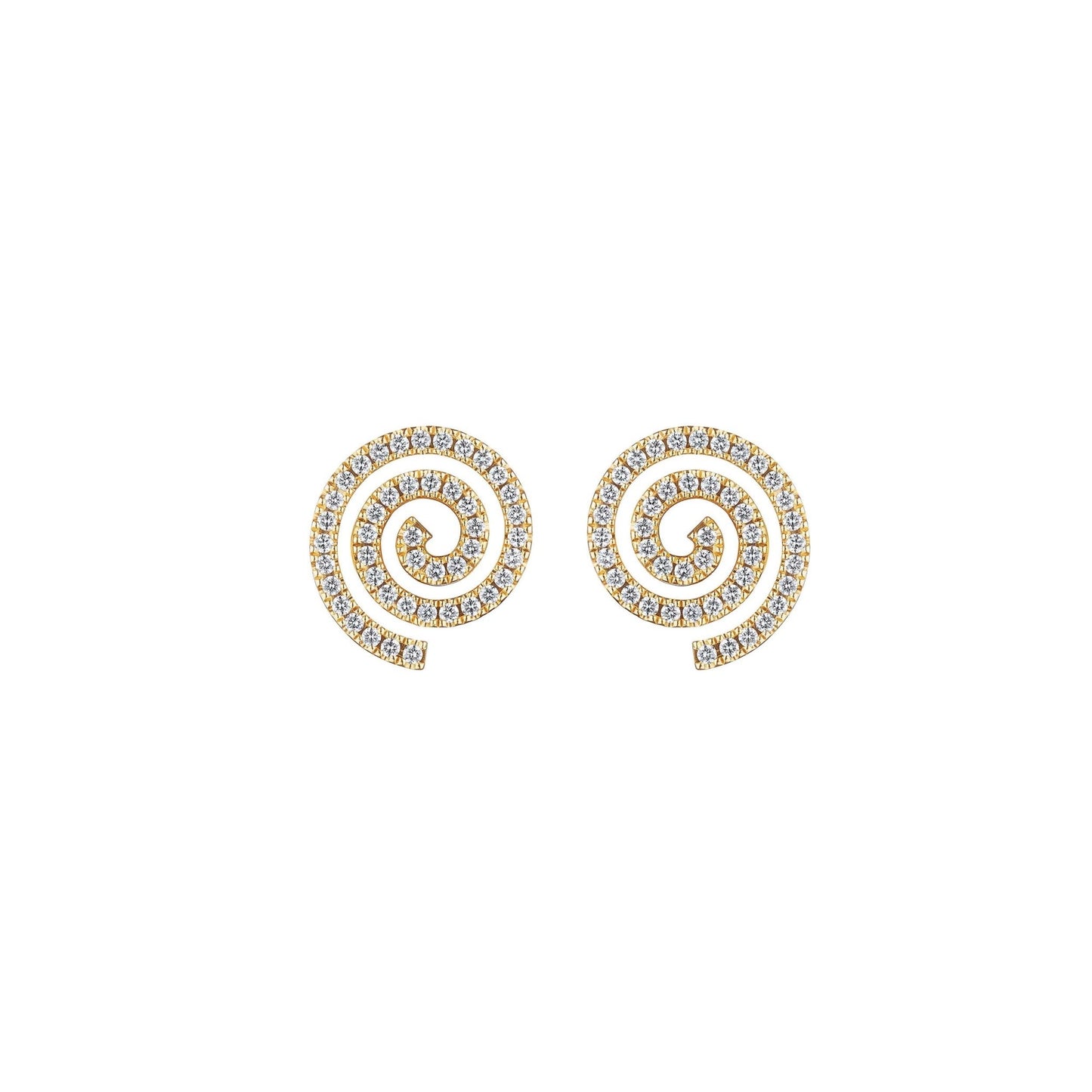 Yellow Gold Essence Stud Earrings with Cone and White Diamonds - Cadar