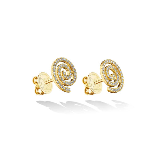 Yellow Gold Essence Stud Earrings with White Diamonds - Cadar