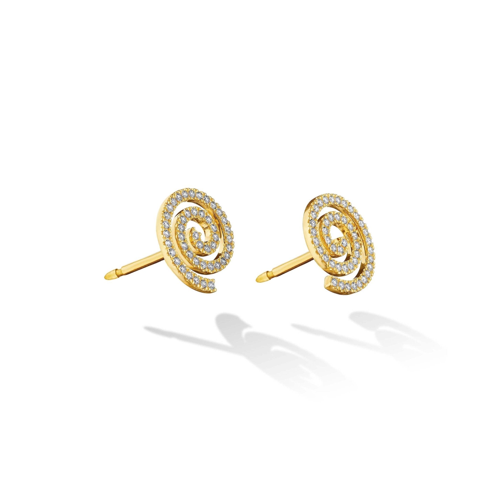 Yellow Gold Essence Stud Earrings with White Diamonds - Cadar