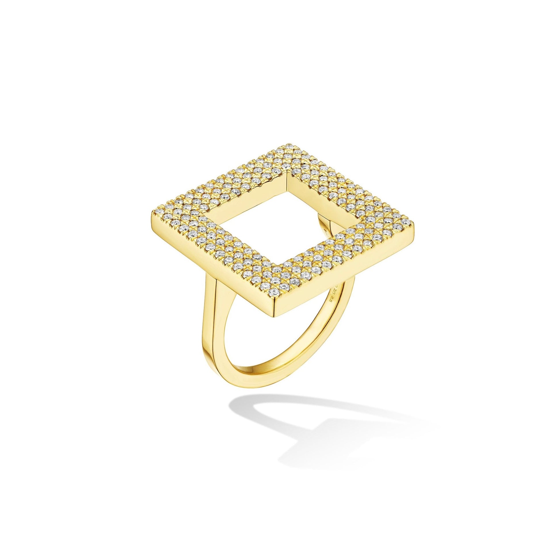 Yellow Gold Foundation Statement Ring with White Pavé Diamonds - CADAR