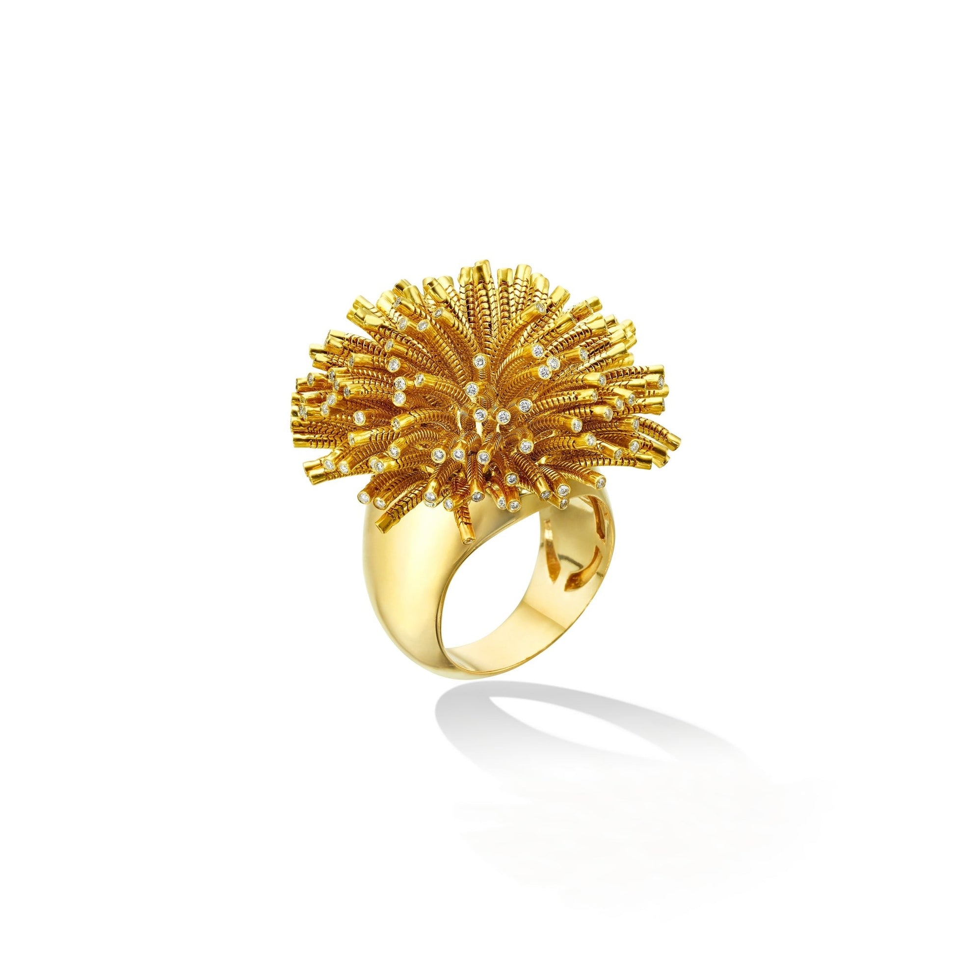 Yellow Gold Fur Ring with White Diamonds - Cadar