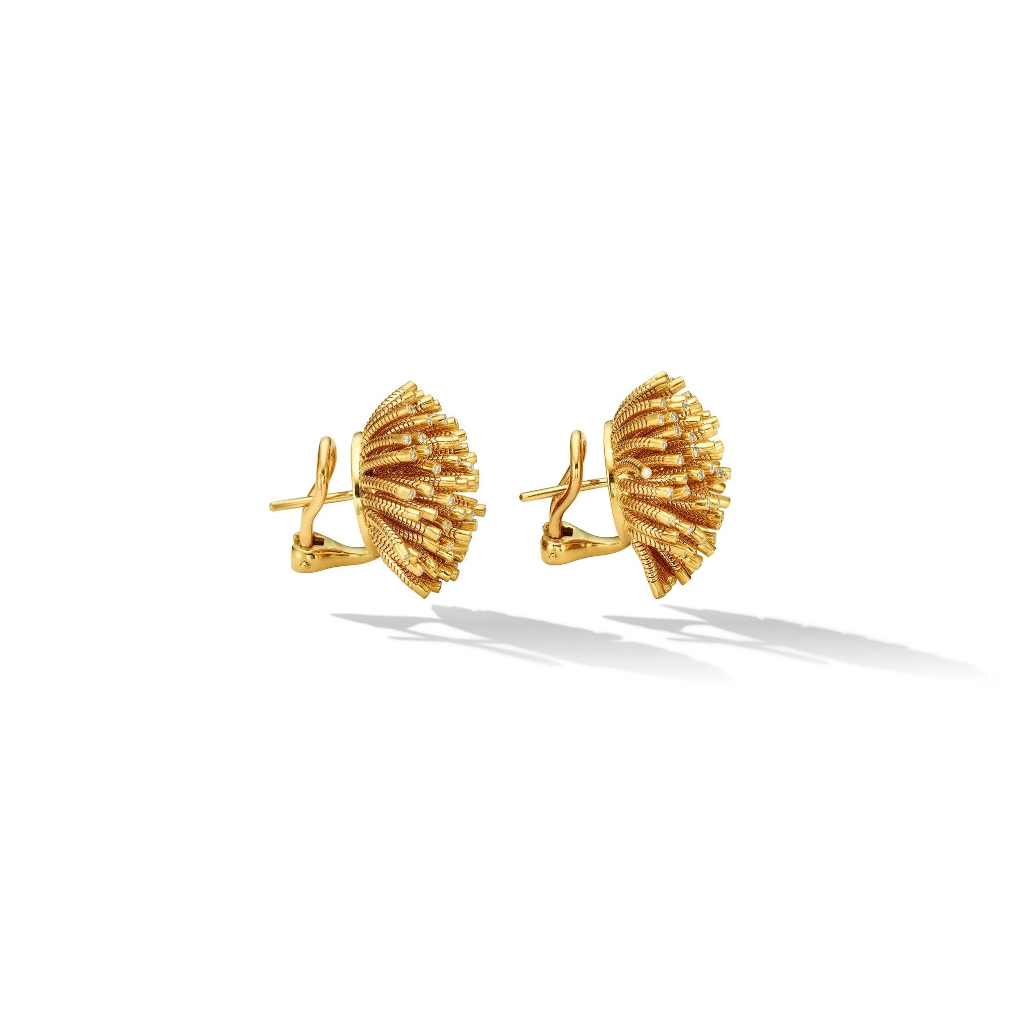 Yellow Gold Fur Stud Earrings with White Diamonds - Cadar