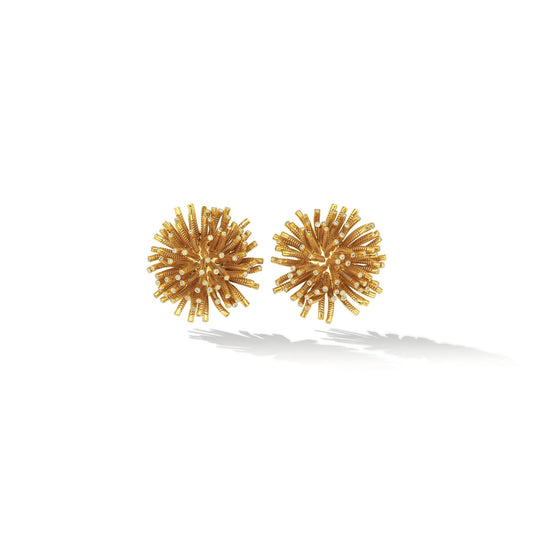 Yellow Gold Fur Stud Earrings with White Diamonds - Cadar