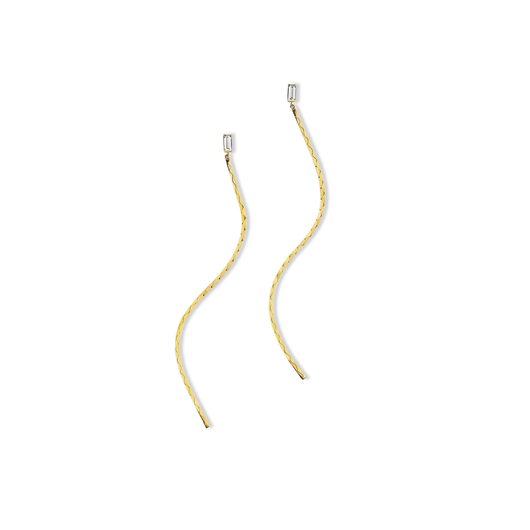 Yellow Gold Light Drop Earrings with White Diamonds - Cadar