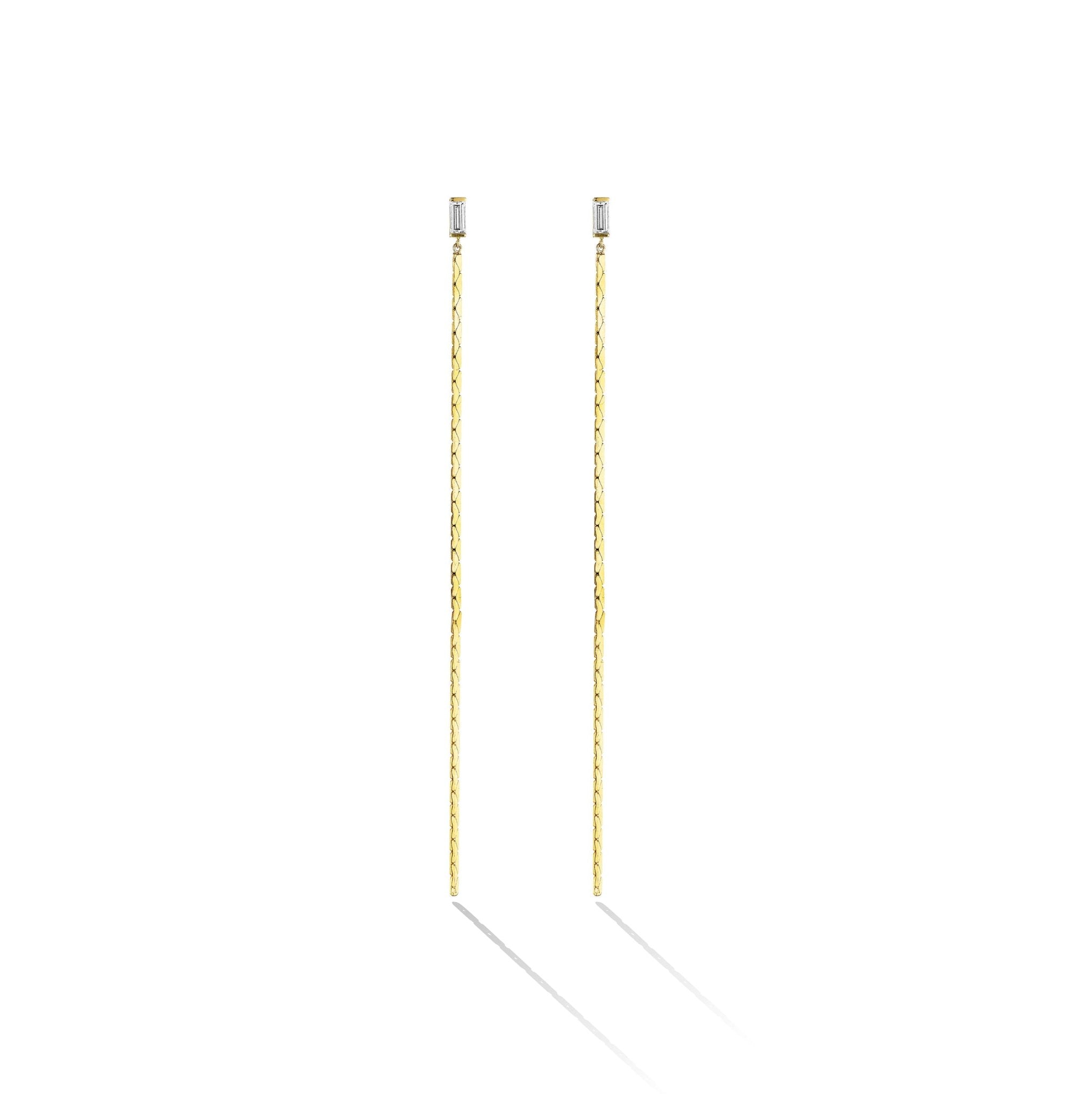 Yellow Gold Light Drop Earrings with White Diamonds - Cadar