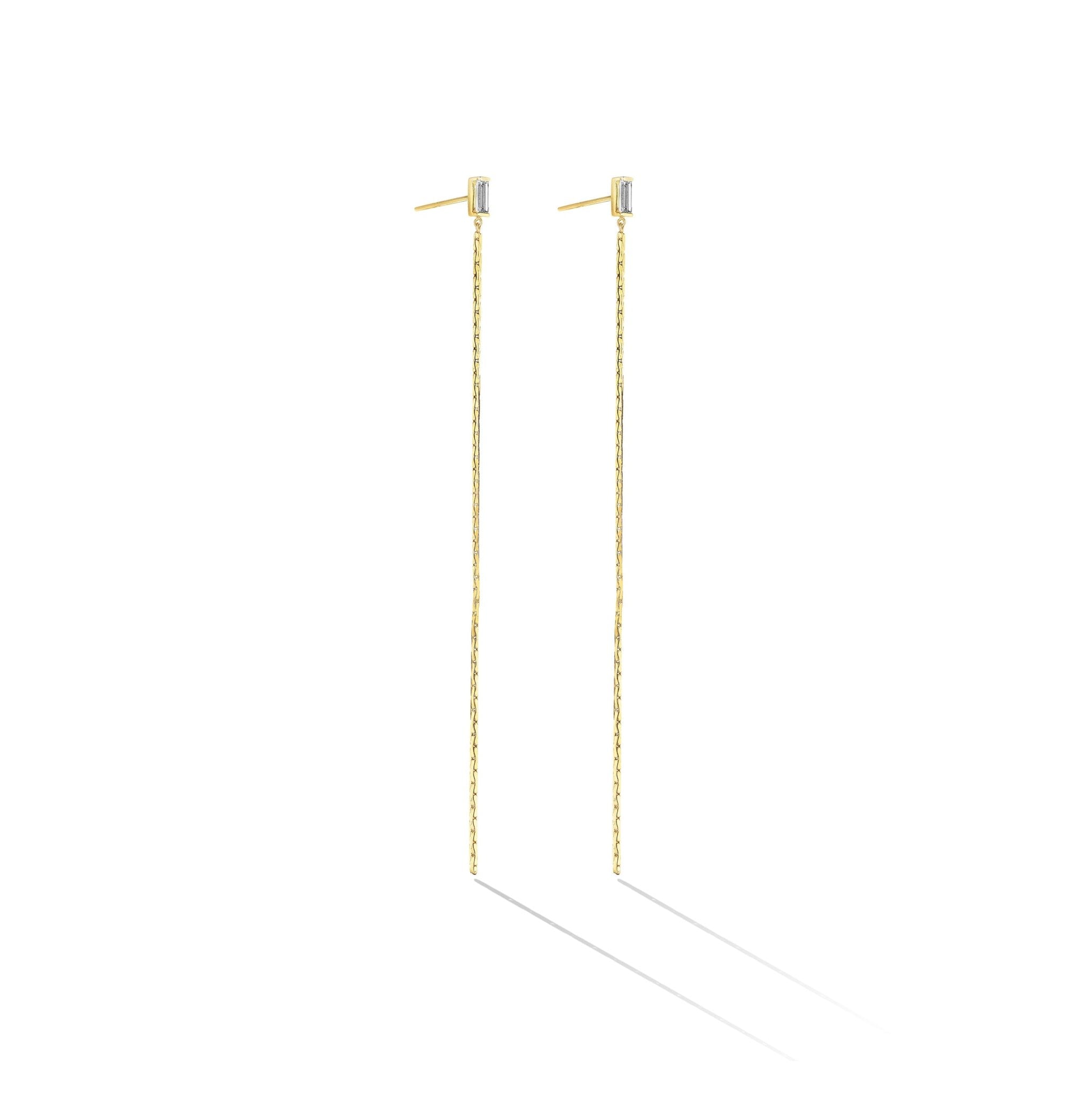 Yellow Gold Light Drop Earrings with White Diamonds - Cadar