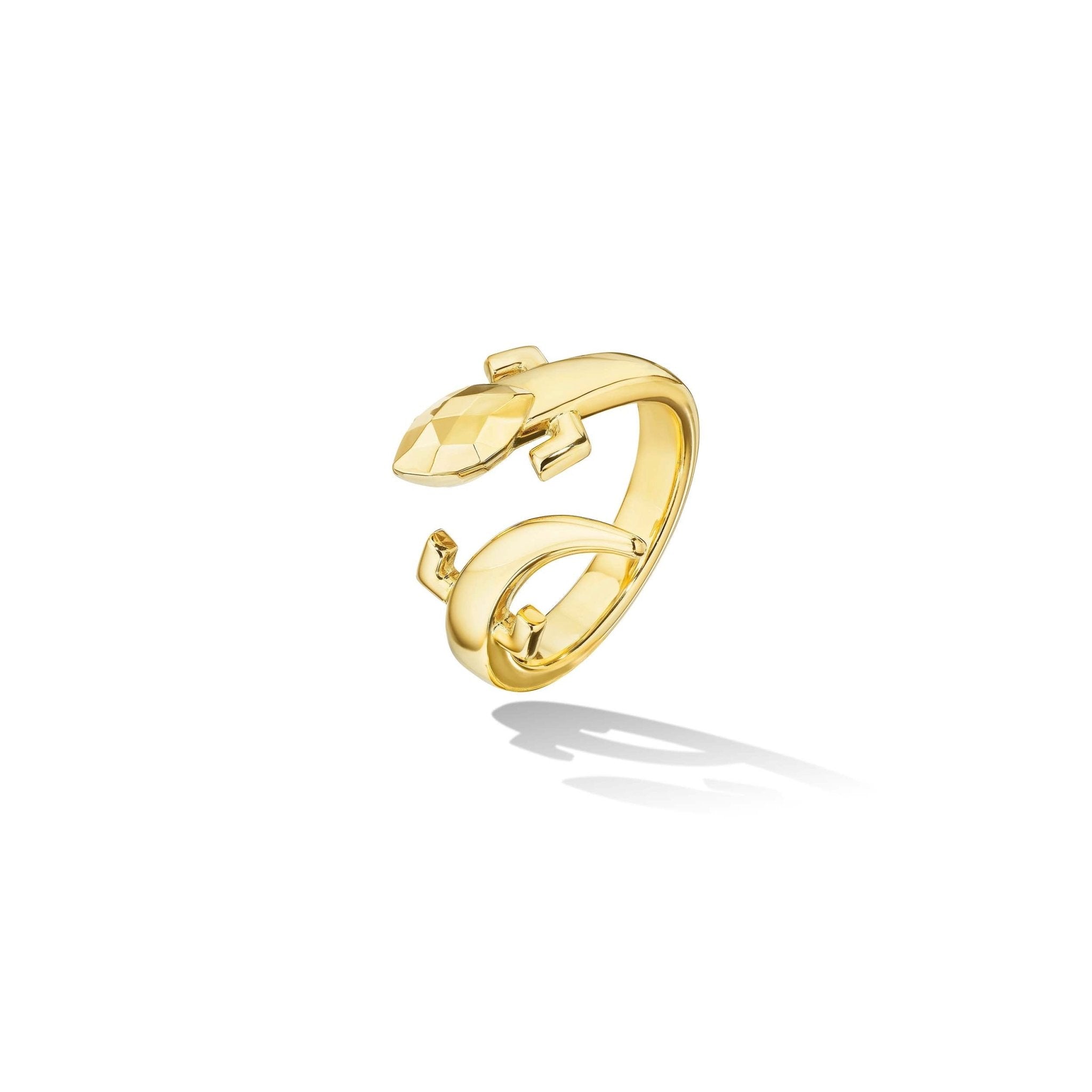 Yellow Gold Origin Bypass Ring with Facets - Cadar