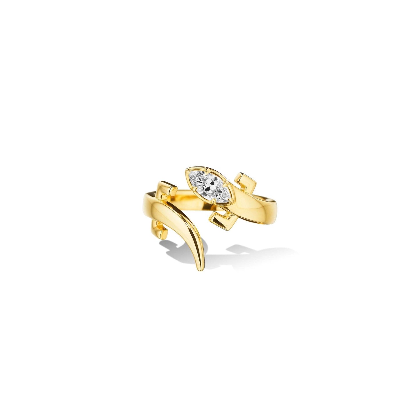 Yellow Gold Origin Bypass Ring with White Diamond - Cadar