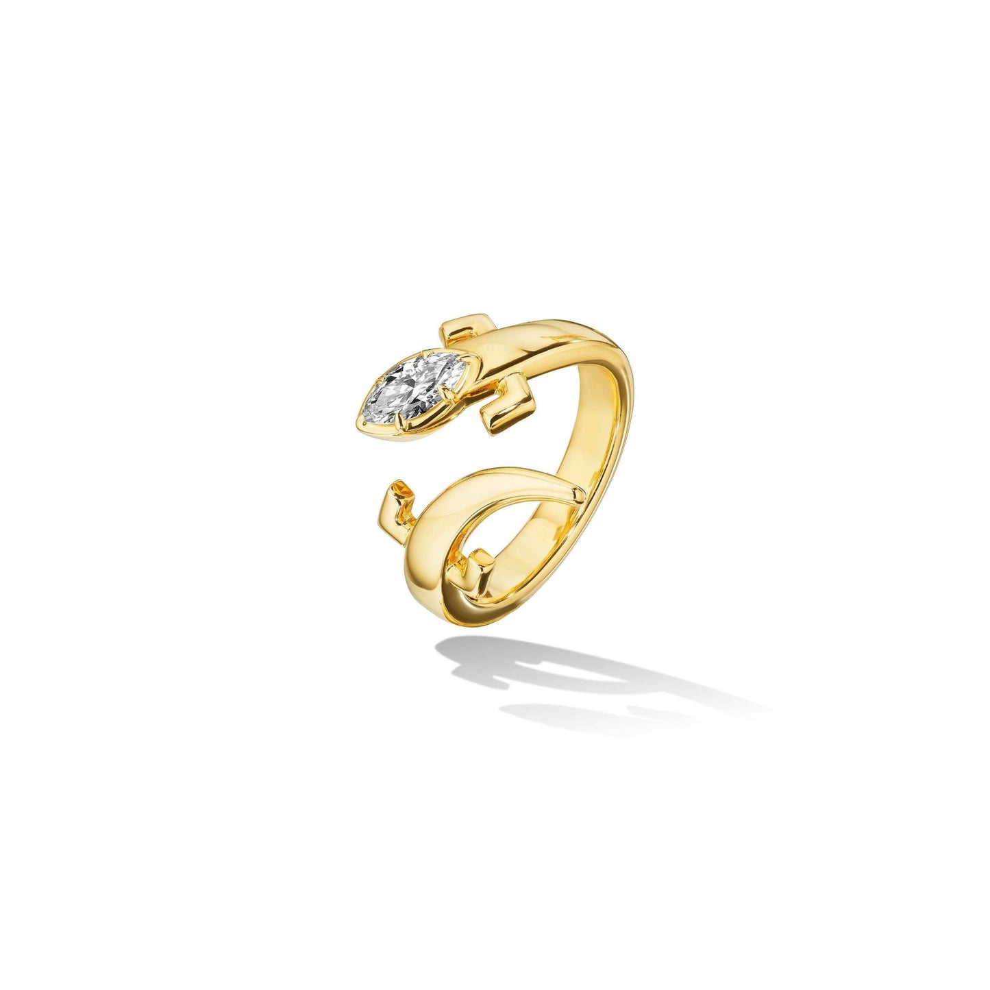 Yellow Gold Origin Bypass Ring with White Diamond - Cadar