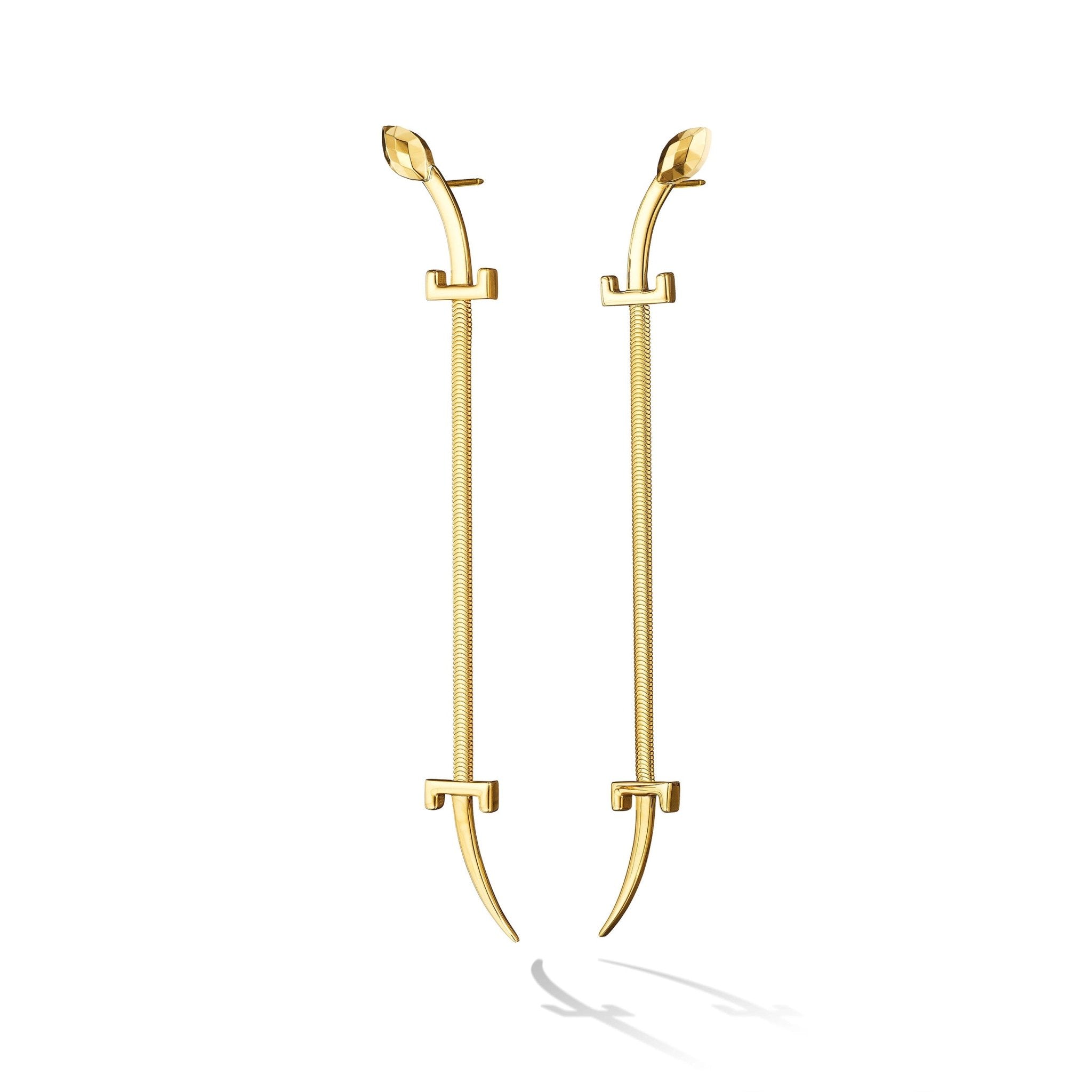 Yellow Gold Origin Drop Earrings with Facets - Cadar