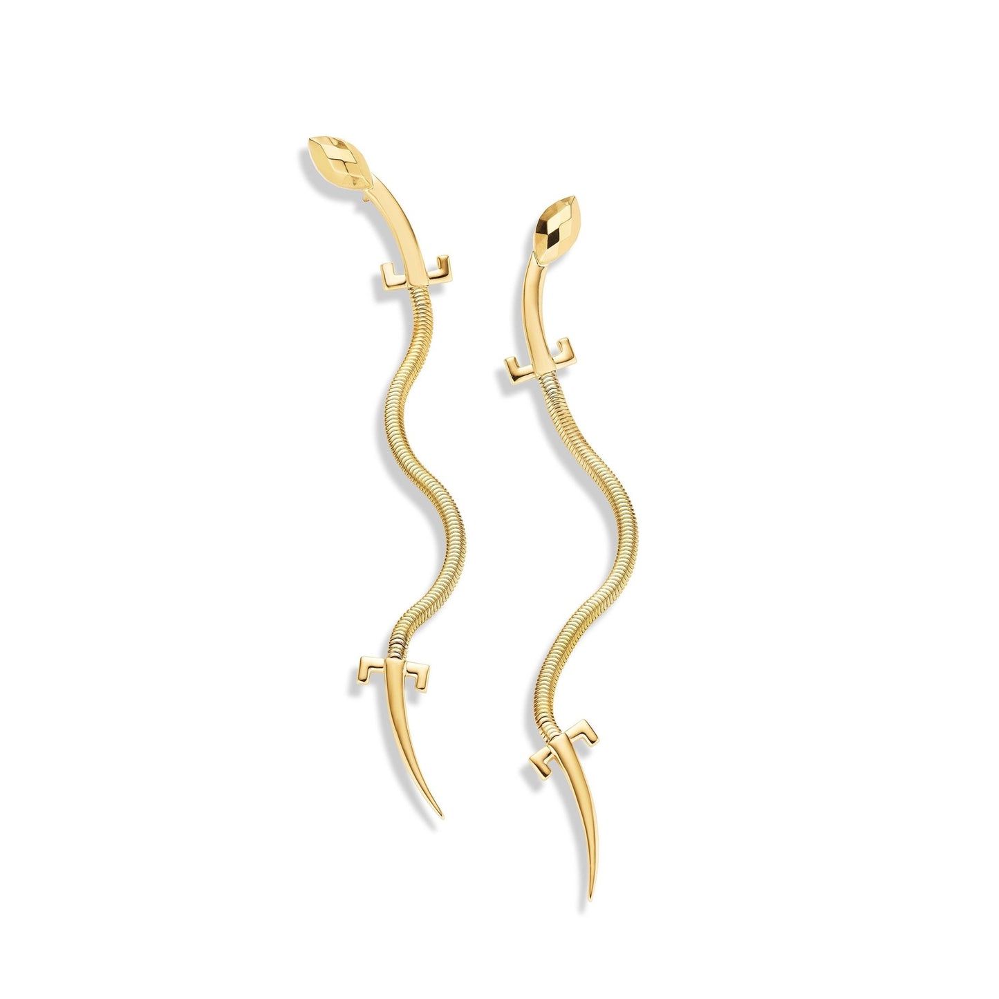 Yellow Gold Origin Drop Earrings with Facets - Cadar