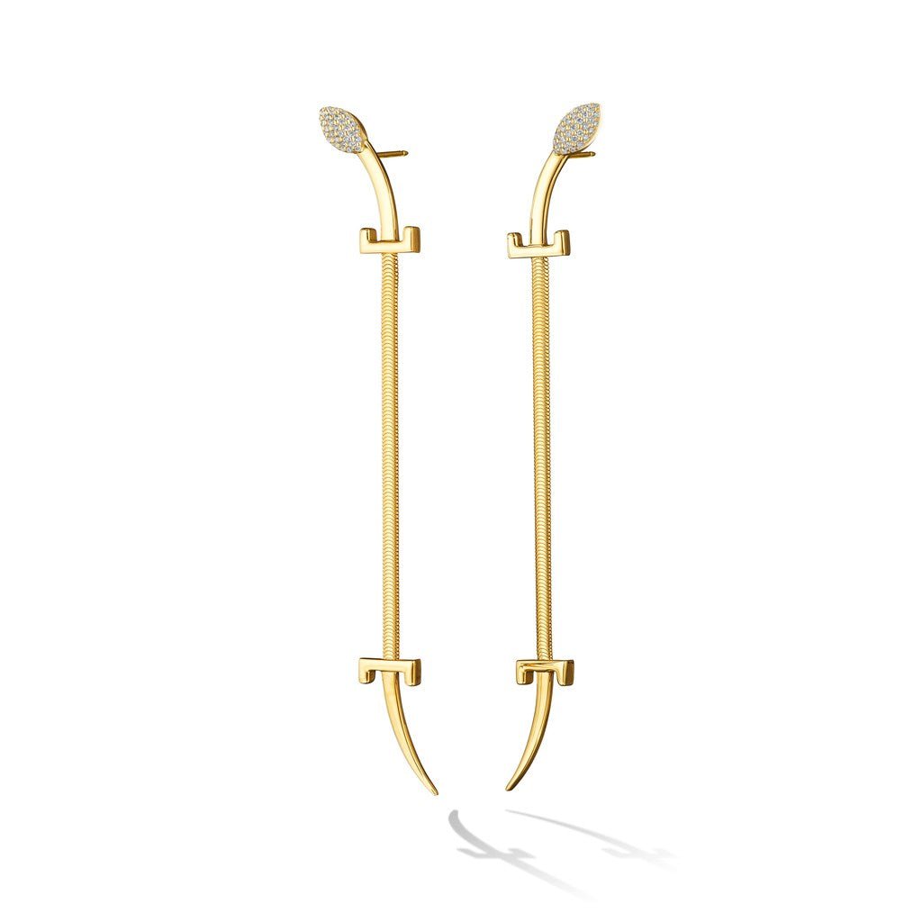 Yellow Gold Origin Drop Earrings with Pave Diamonds - Cadar