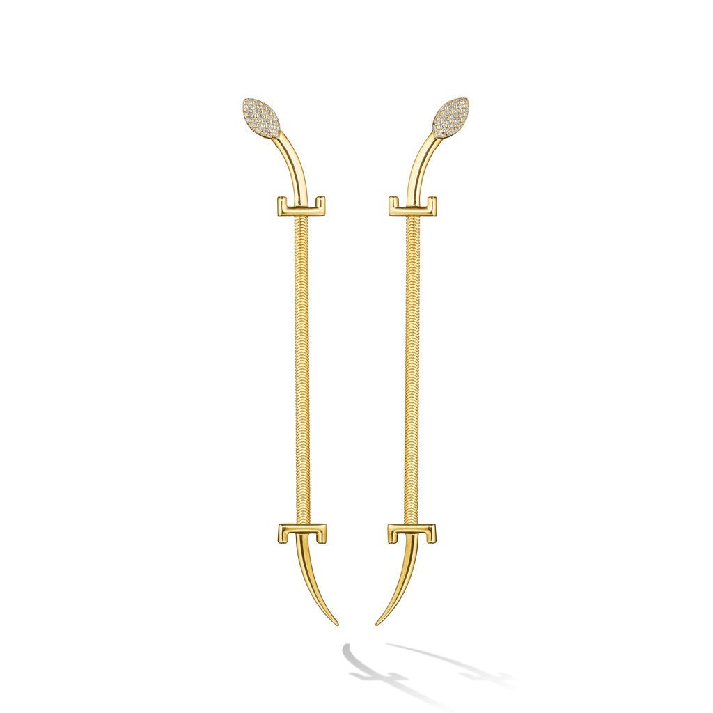 Yellow Gold Origin Drop Earrings with Pave Diamonds - Cadar